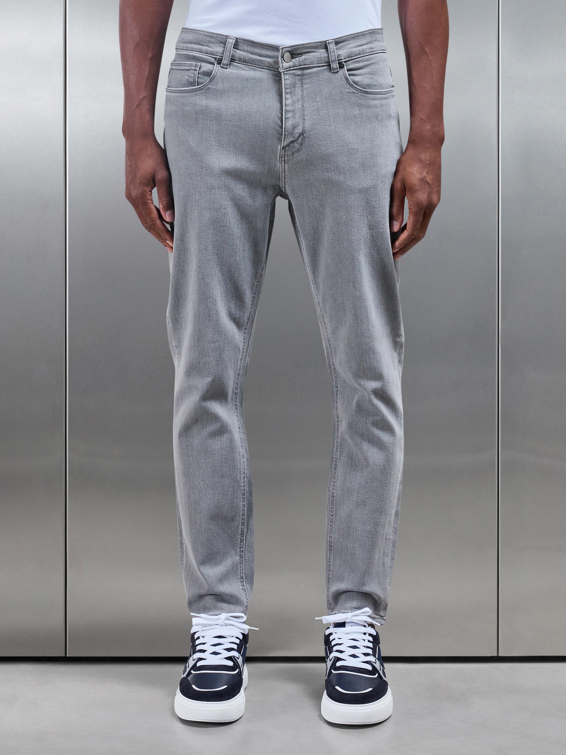 Slim Fit Denim Jeans in Solid Grey