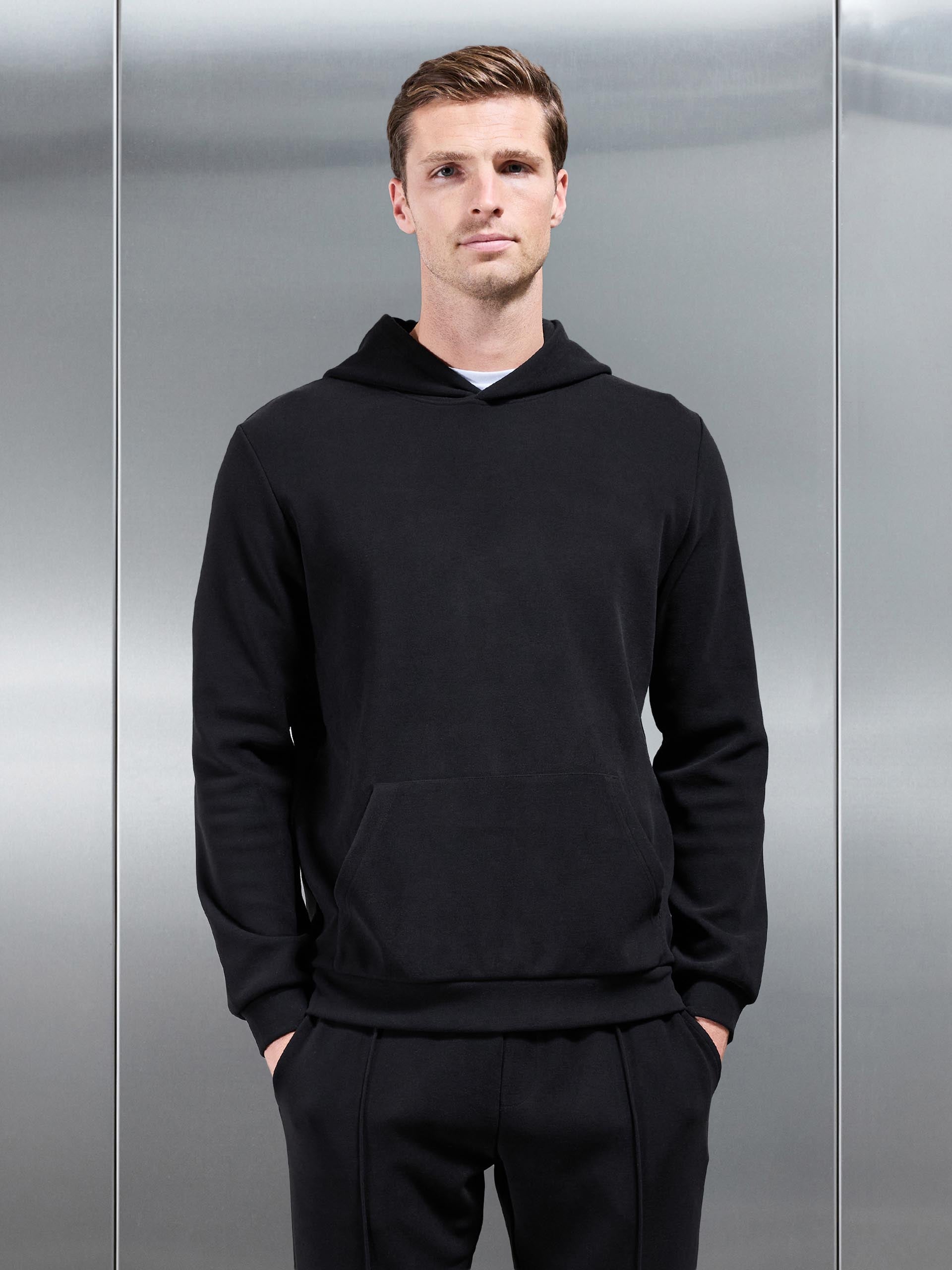 Slim Fit Knitted Hoodie in Black