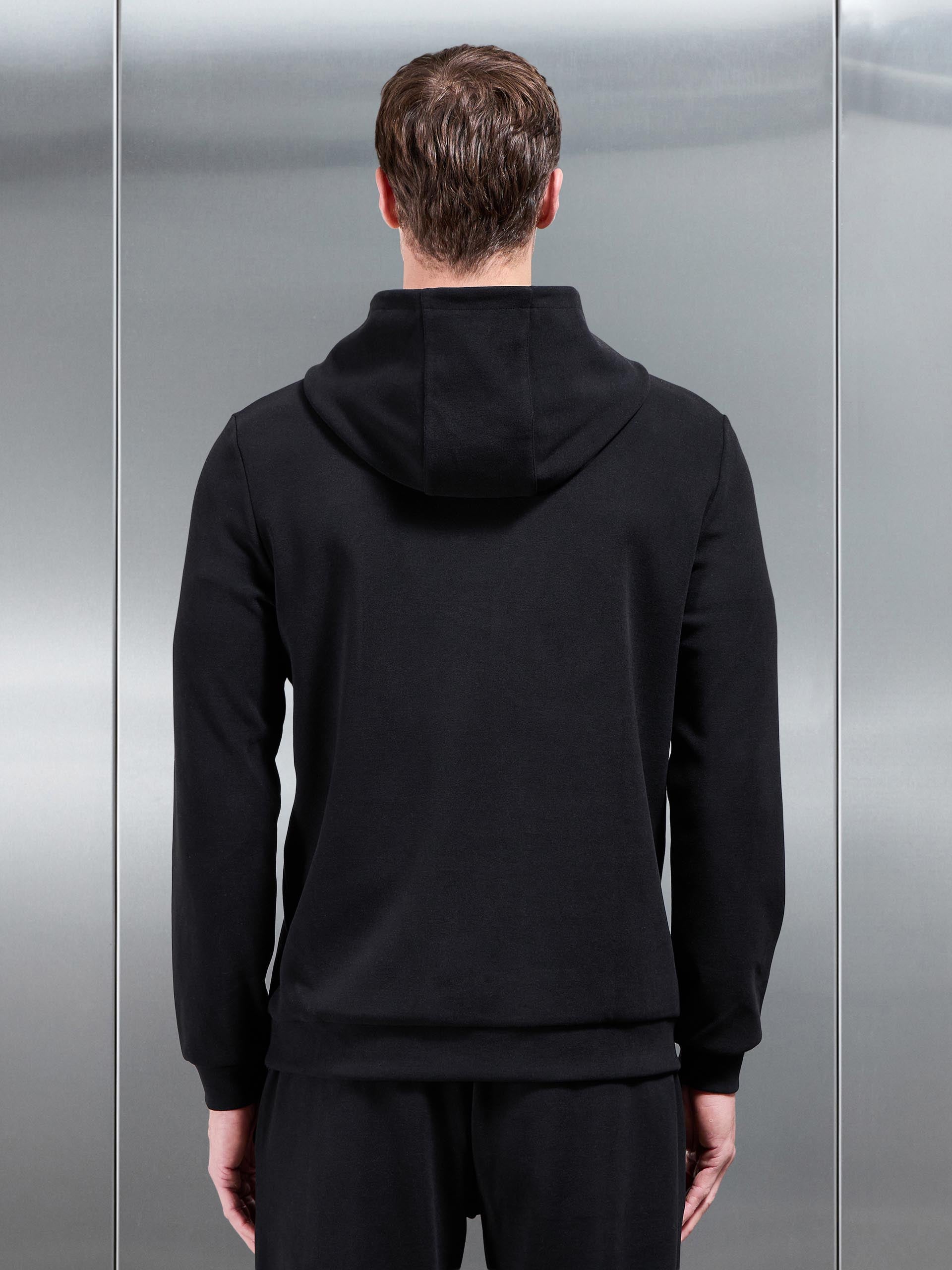 Slim Fit Knitted Hoodie in Black