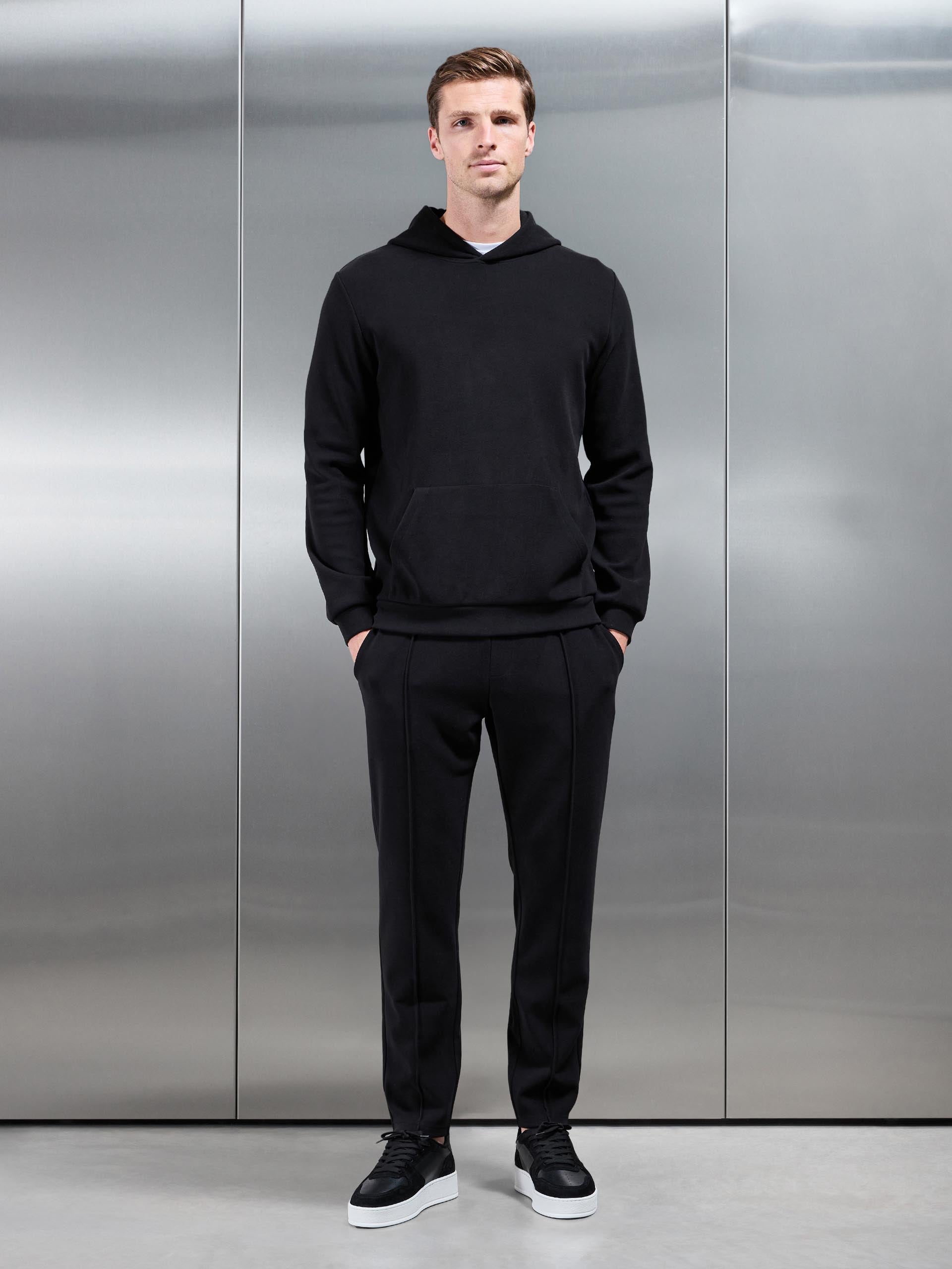 Slim Fit Knitted Hoodie in Black