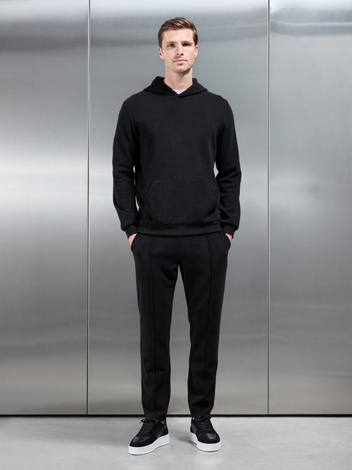 Slim Fit Knitted Hoodie in Black