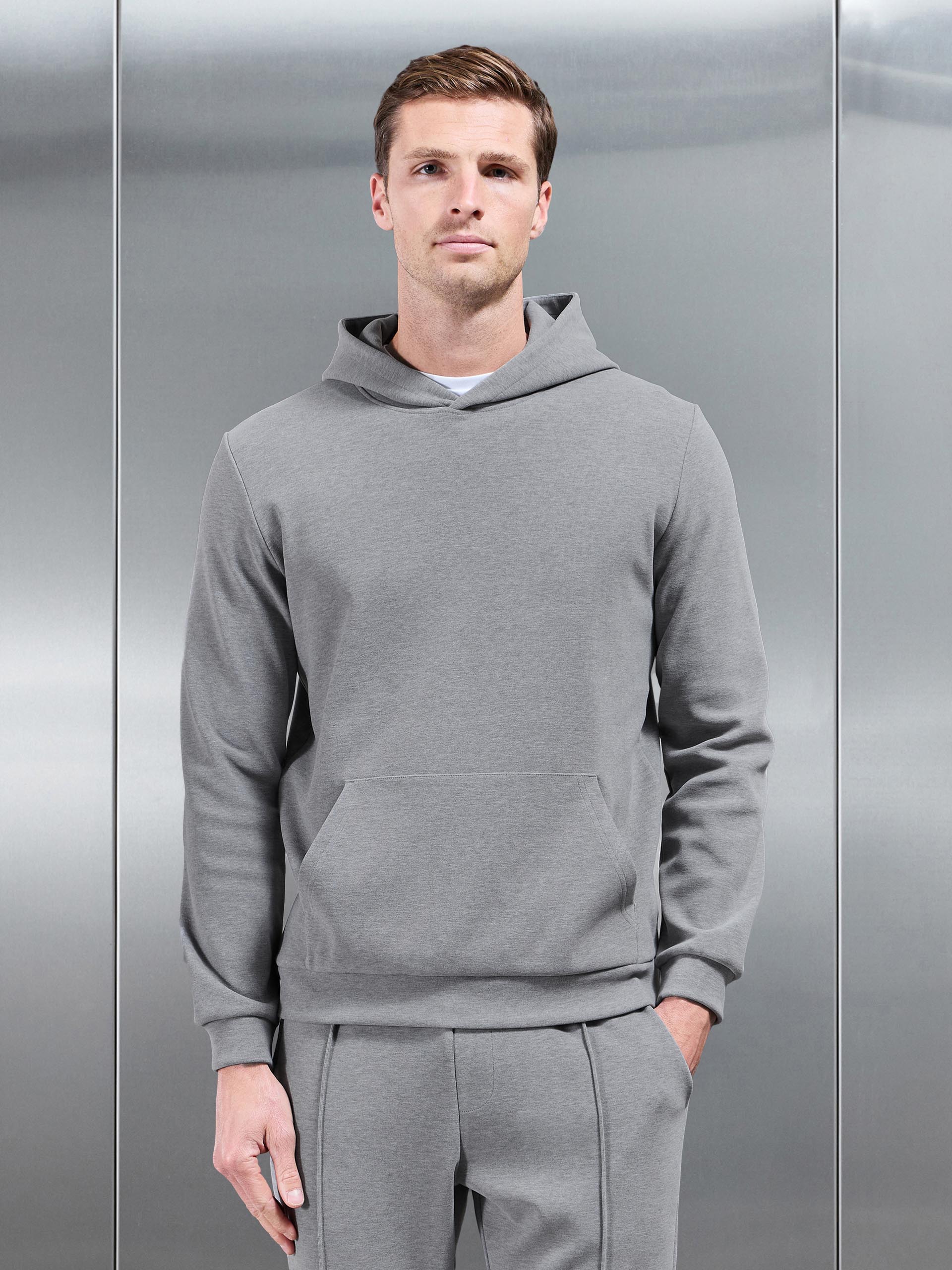 Slim Fit Knitted Hoodie in Marl Grey