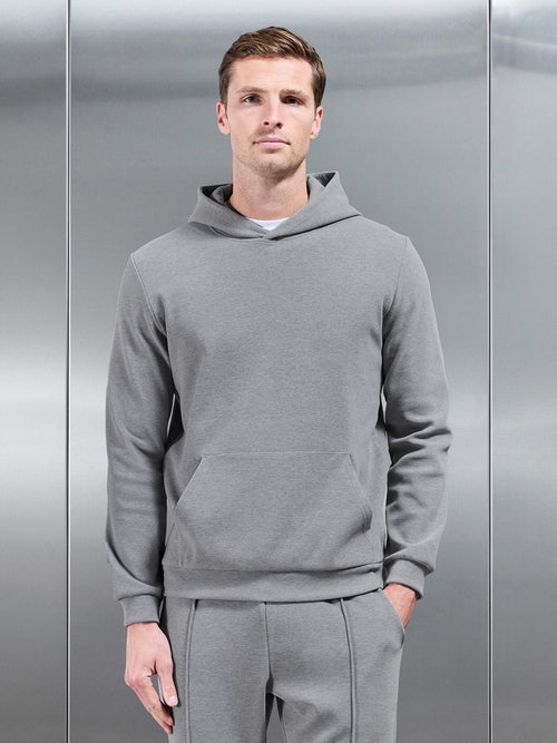 Slim Fit Knitted Hoodie in Marl Grey