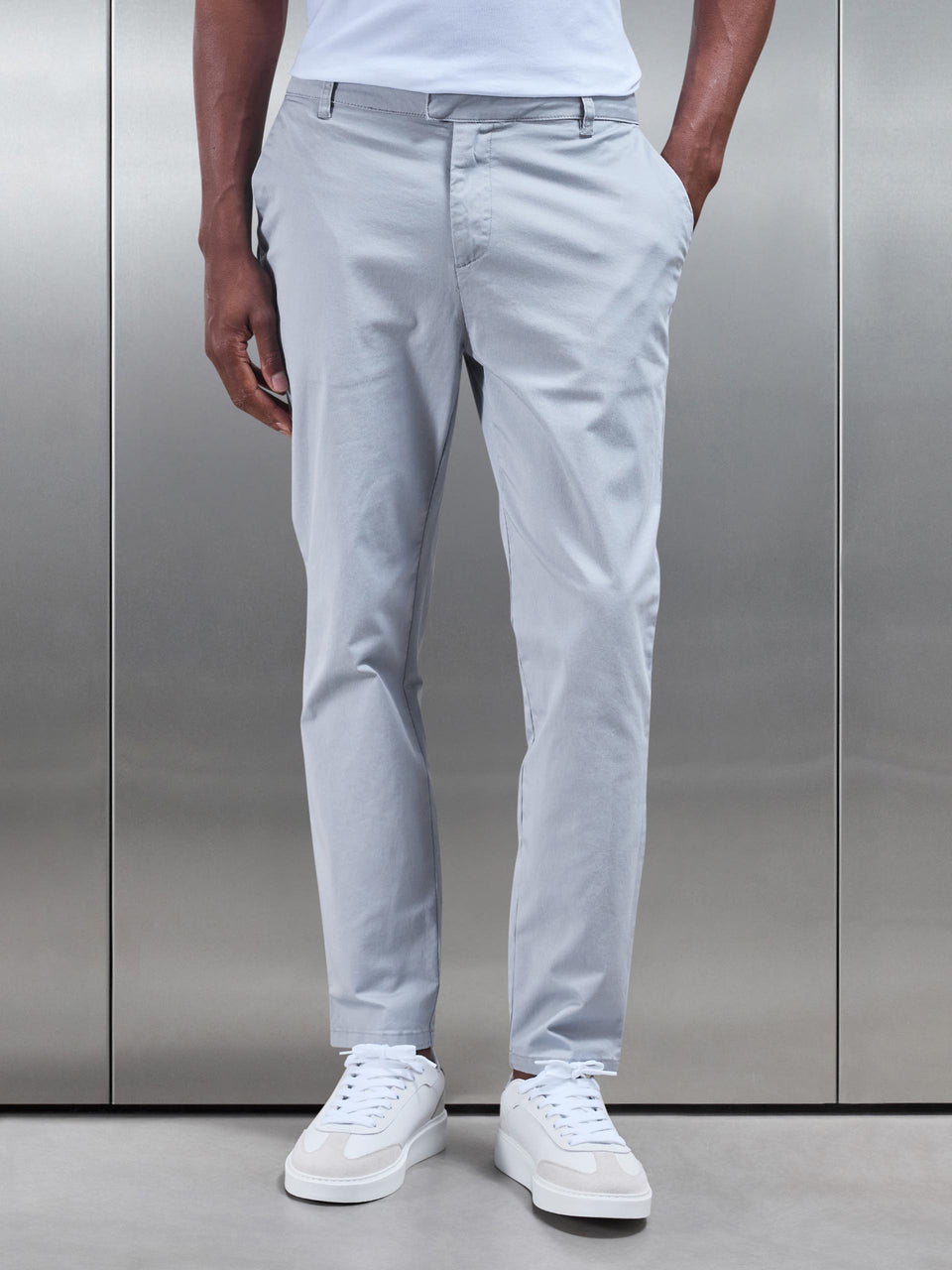 Slim Fit Tailored Chino Trouser in Mid Grey