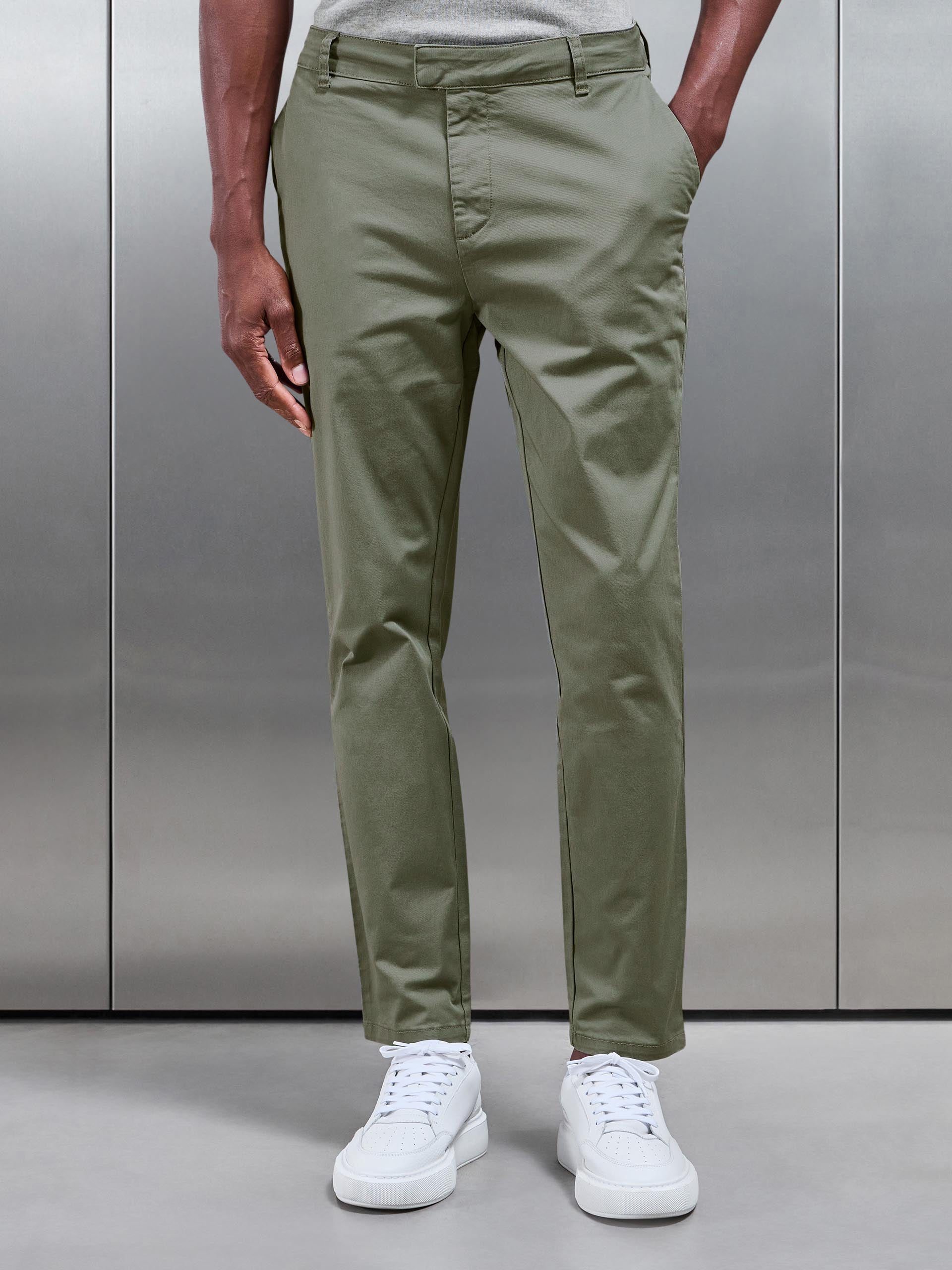 Slim Fit Tailored Chino Trouser in Olive