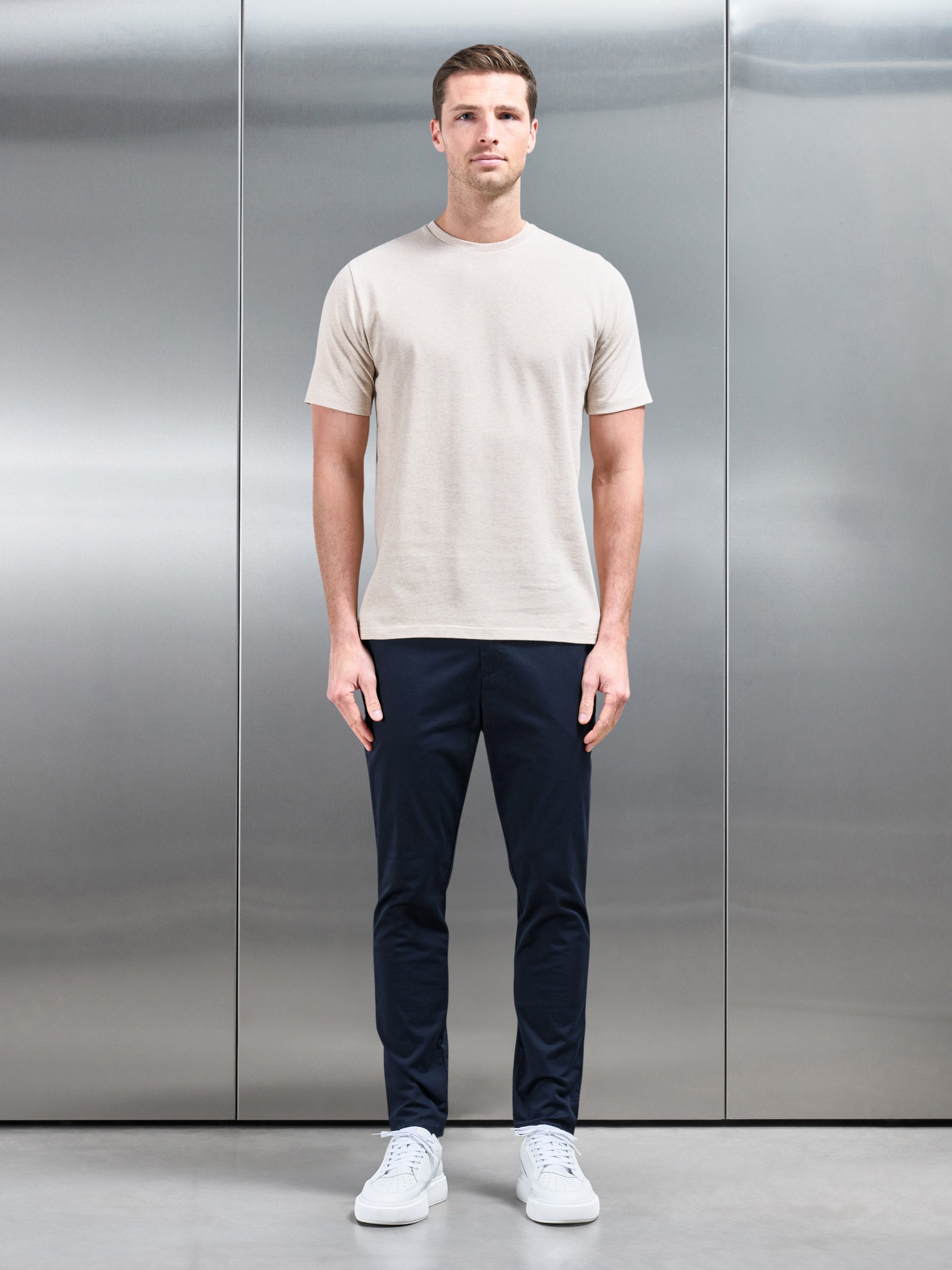Slim Fit Cotton T-Shirt in Oatmeal Marl