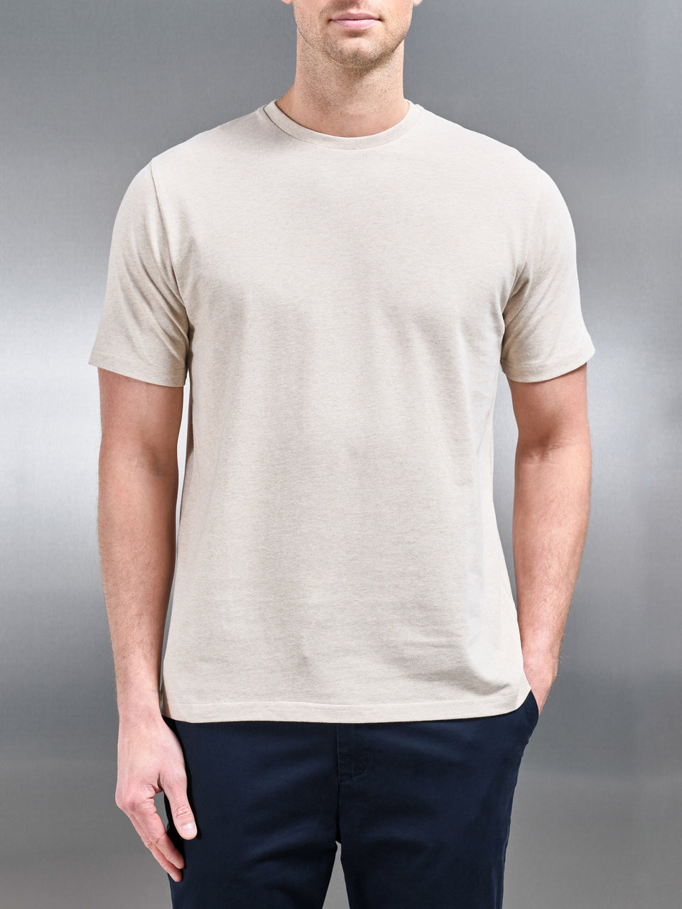 Slim Fit Cotton T-Shirt in Oatmeal Marl