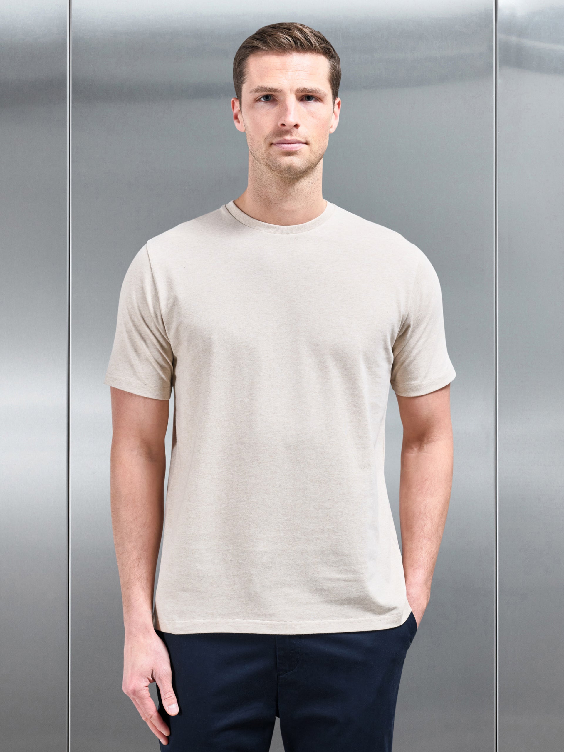 Slim Fit Cotton T-Shirt in Oatmeal Marl