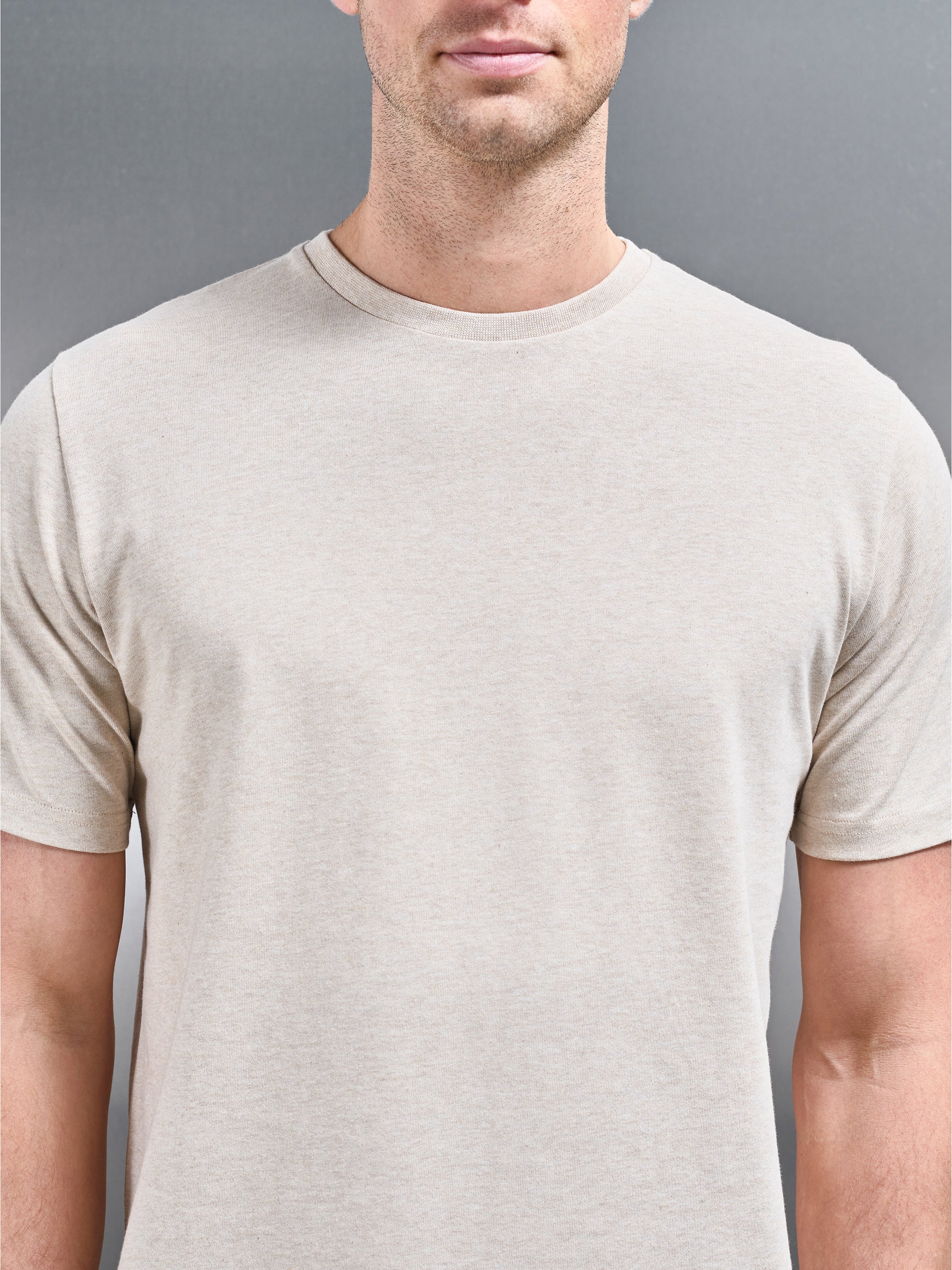 Slim Fit Cotton T-Shirt in Oatmeal Marl