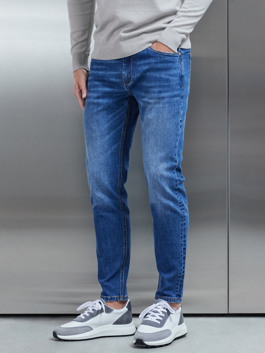 Slim Fit Denim Jeans in Mid Blue
