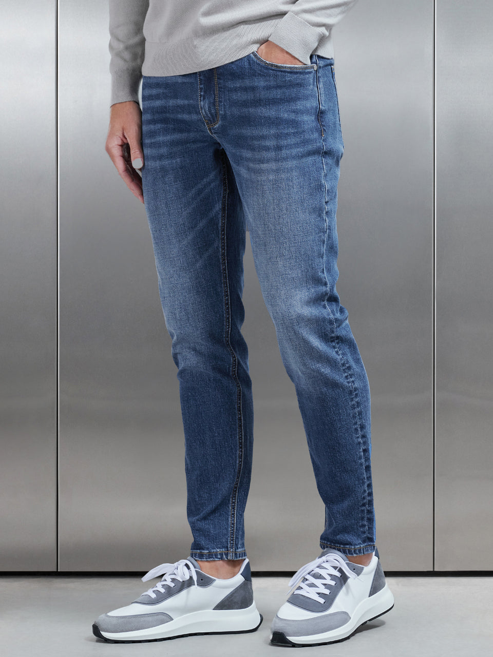 Slim Fit Denim Jeans in Mid Blue