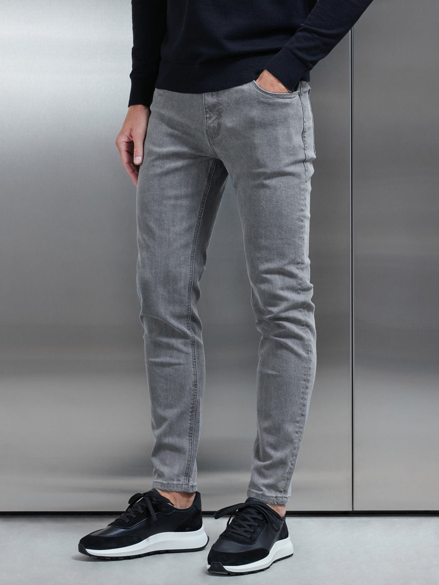 Slim Fit Denim Jeans in Solid Grey