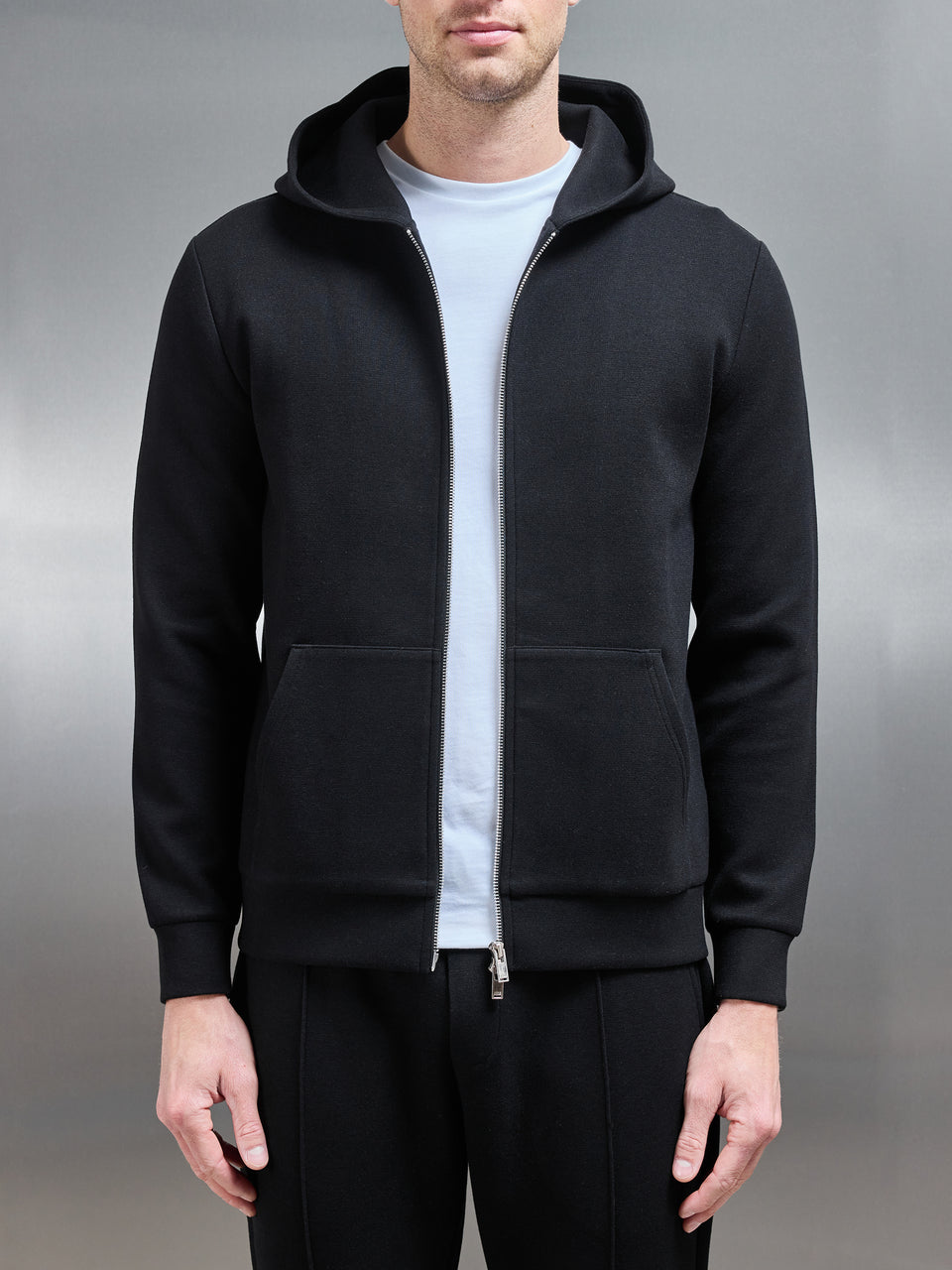 Slim Fit Knitted Hoodie in Black