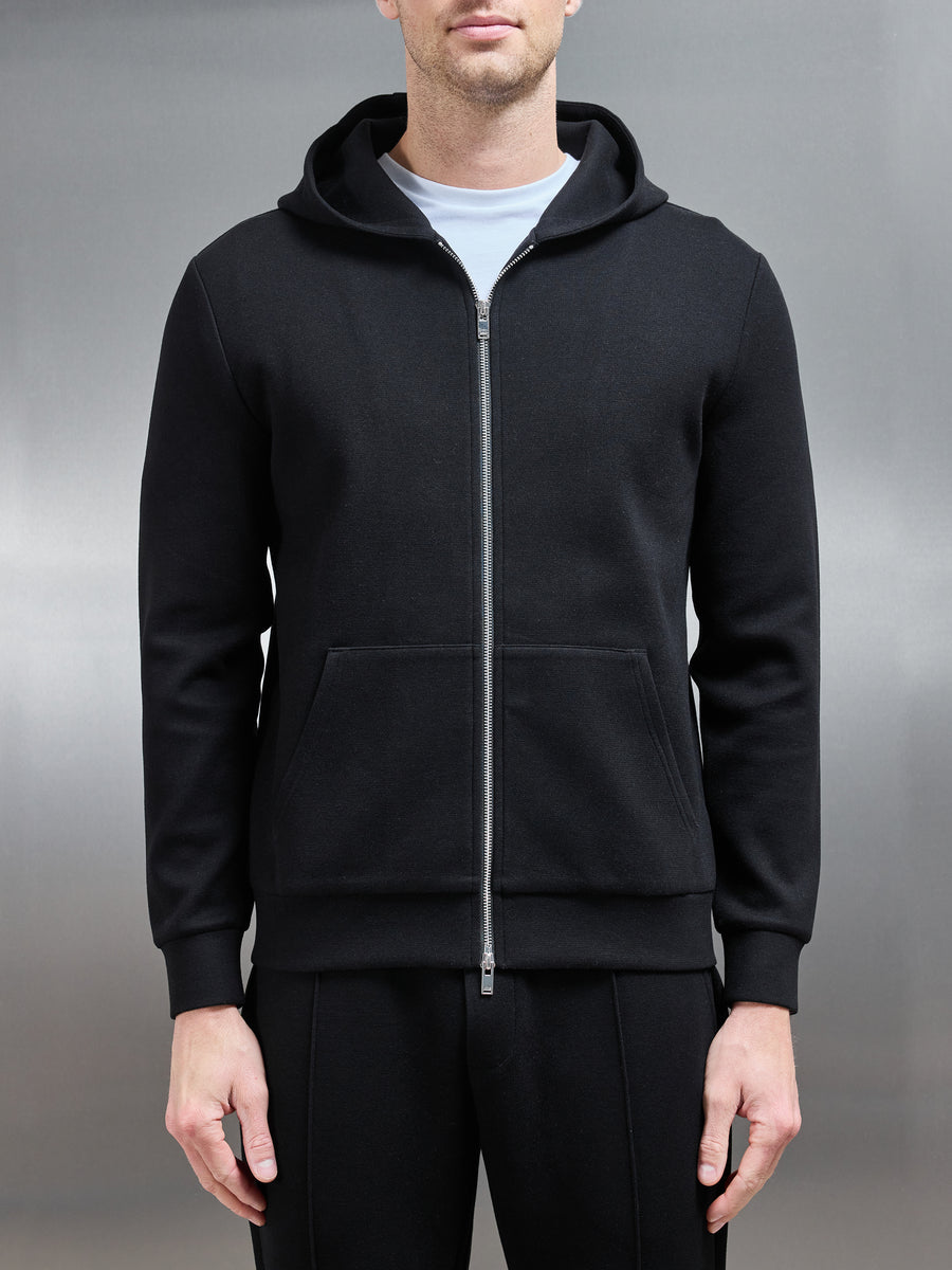 Slim Fit Knitted Hoodie in Black