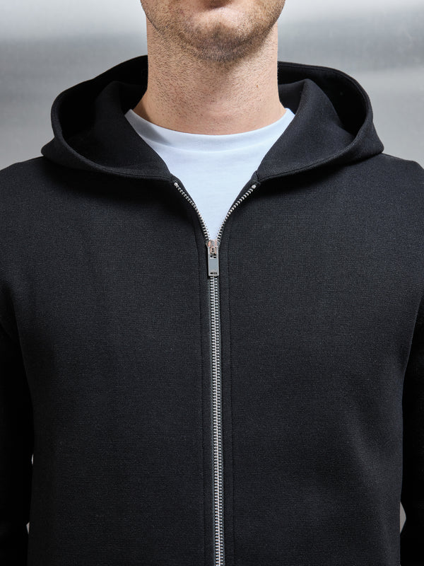 Slim Fit Knitted Hoodie in Black