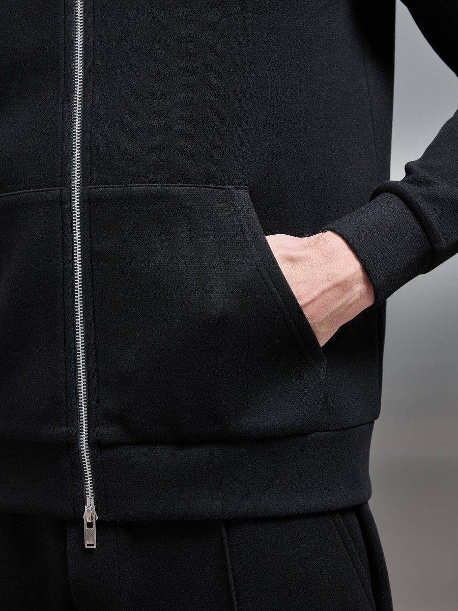 Slim Fit Knitted Hoodie in Black