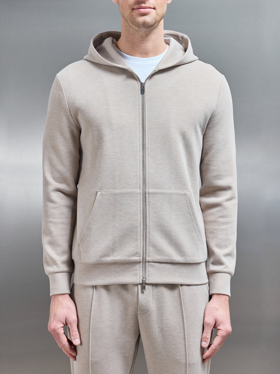 Slim Fit Knitted Hoodie in Stone