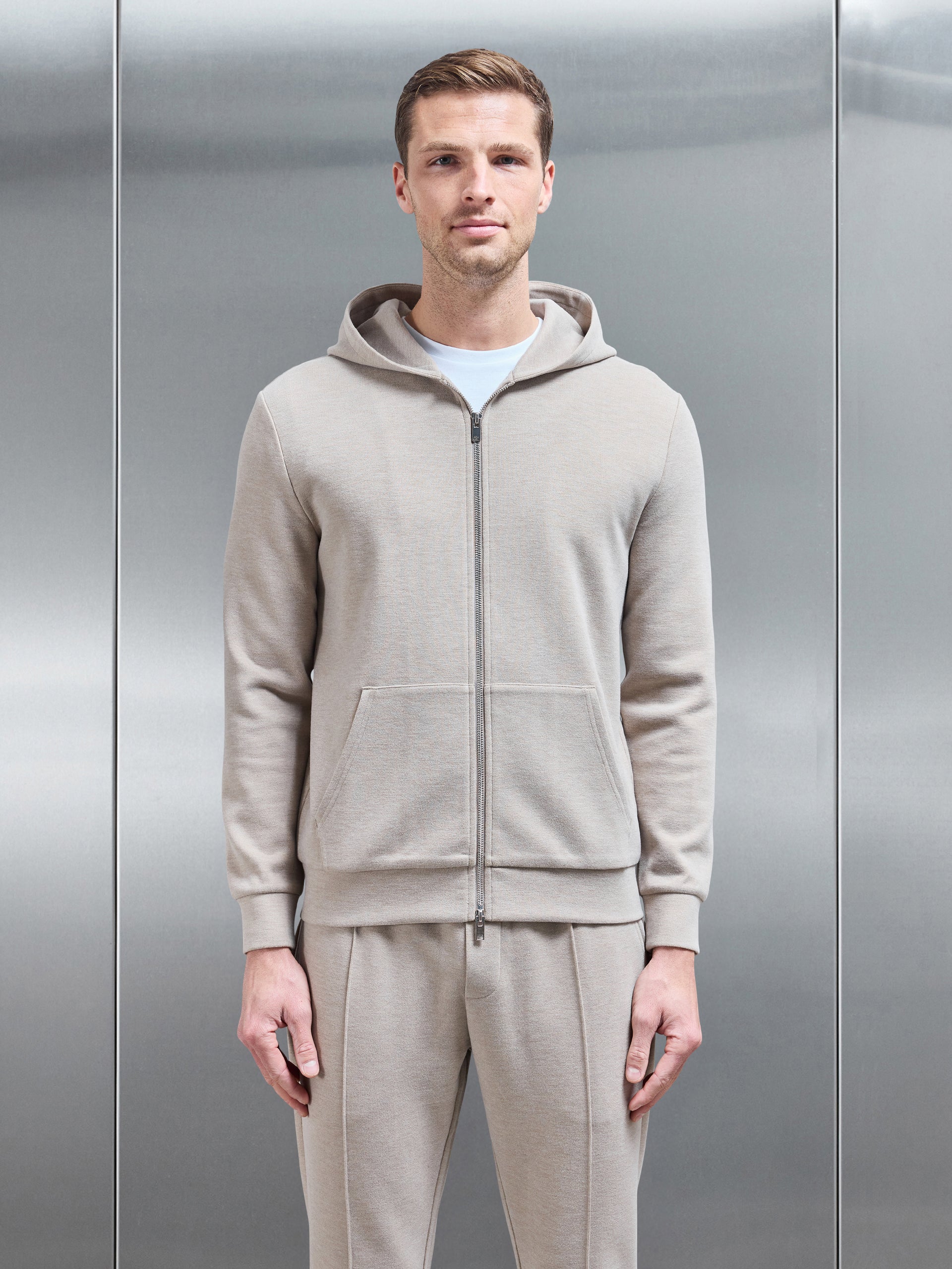 Slim Fit Knitted Hoodie in Stone