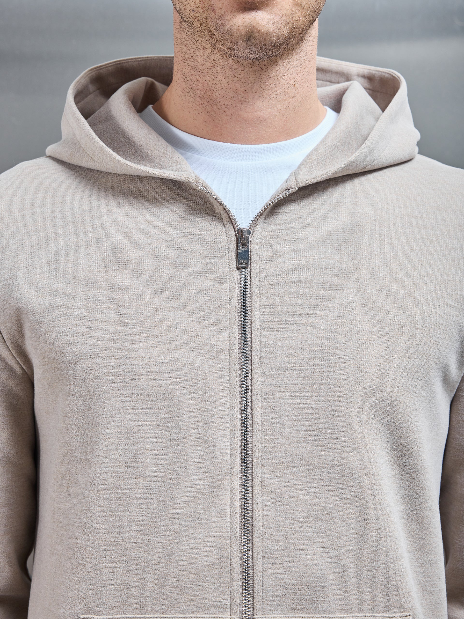 Slim Fit Knitted Hoodie in Stone