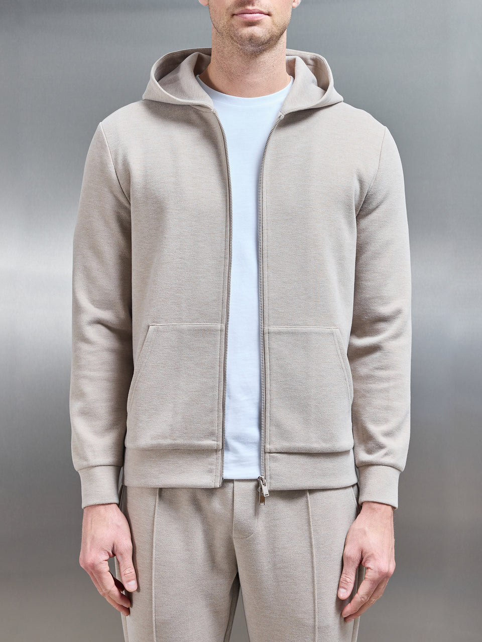 Slim Fit Knitted Hoodie in Stone