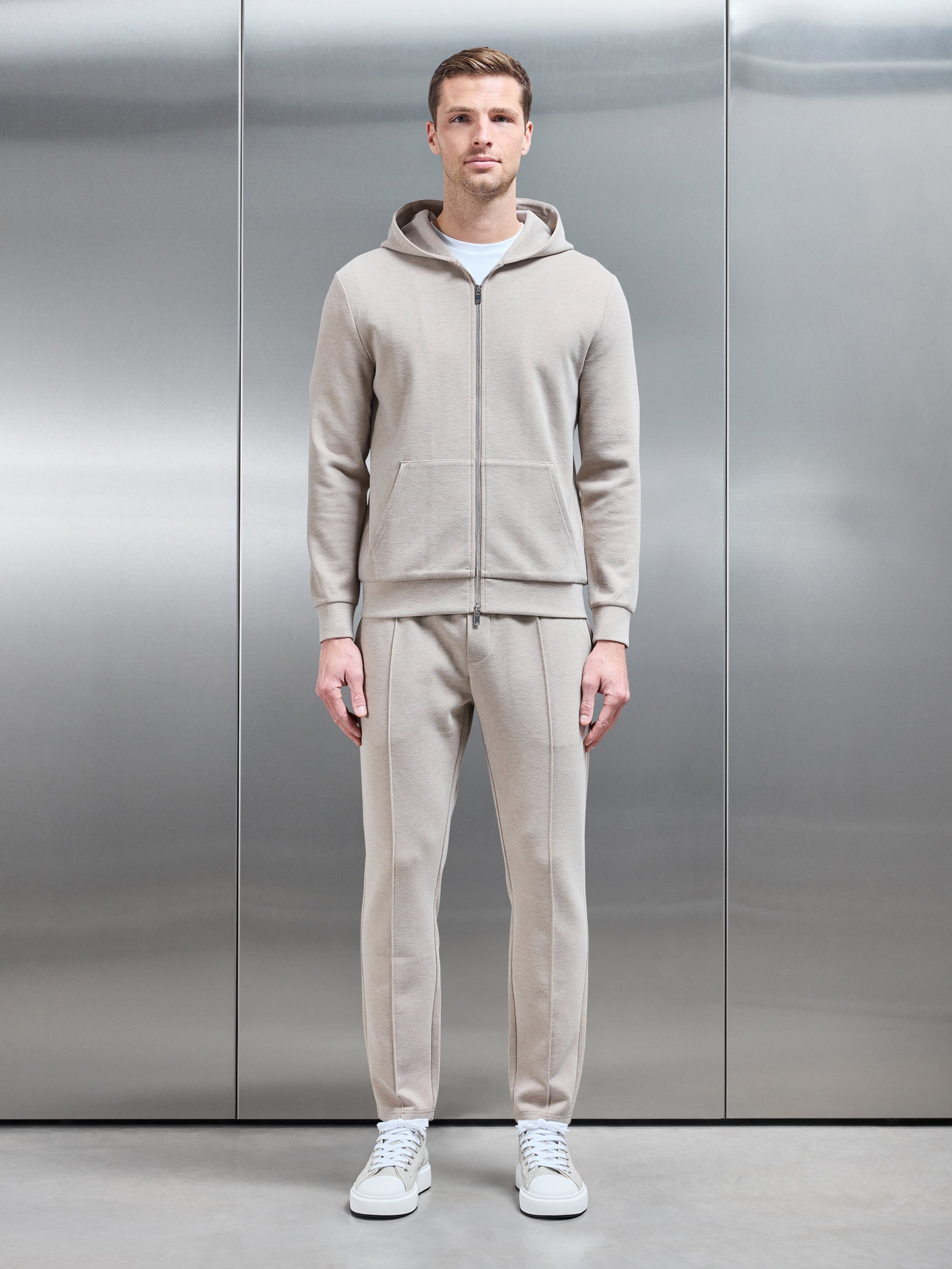 Slim Fit Knitted Hoodie in Stone