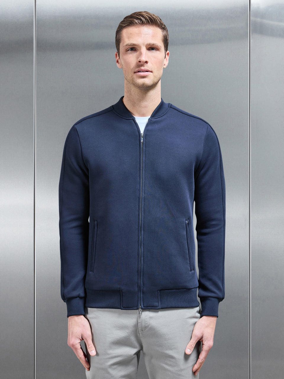 Smart Jersey Bomber Jacket in Navy
