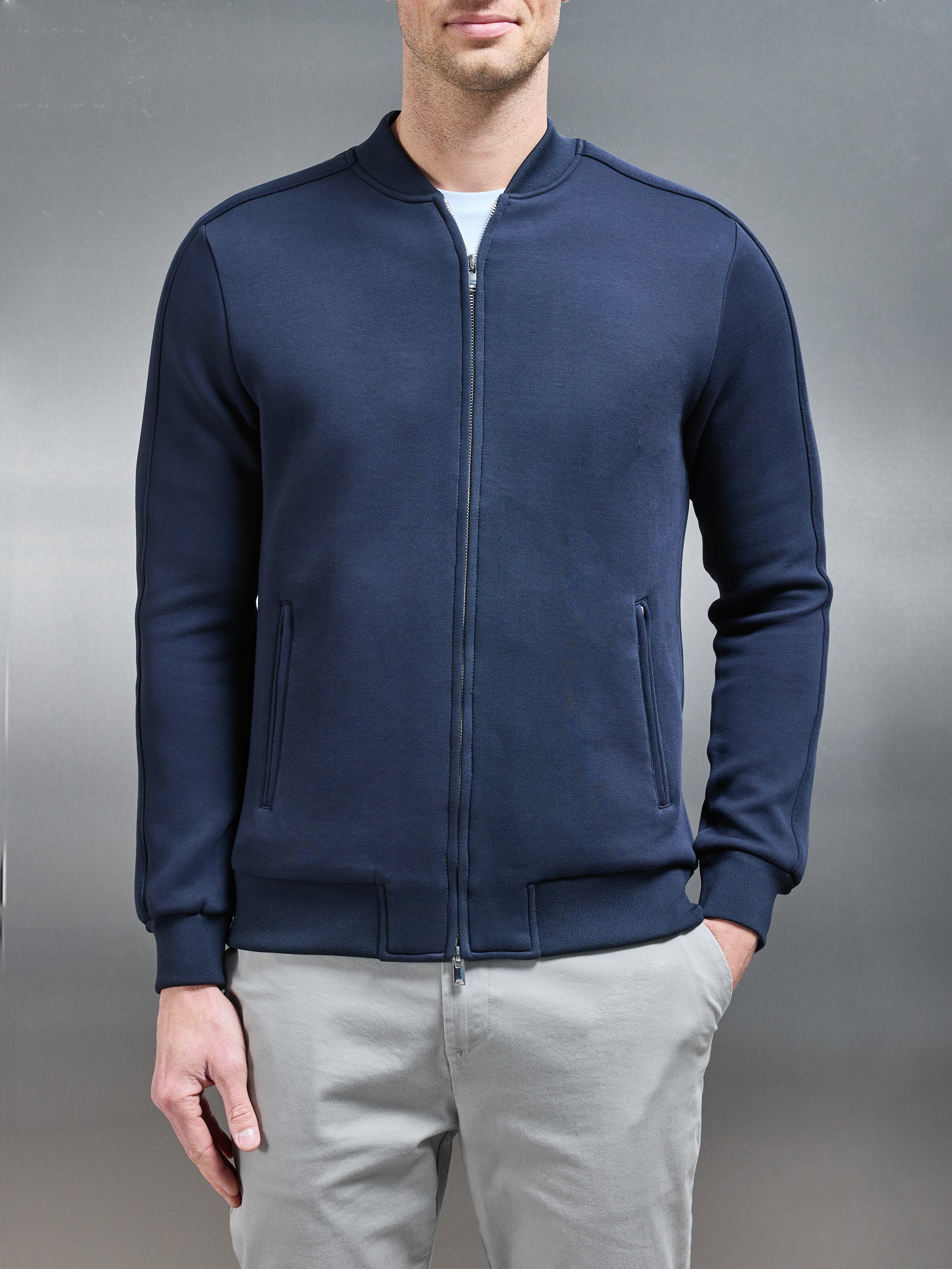 Smart Jersey Bomber Jacket in Navy