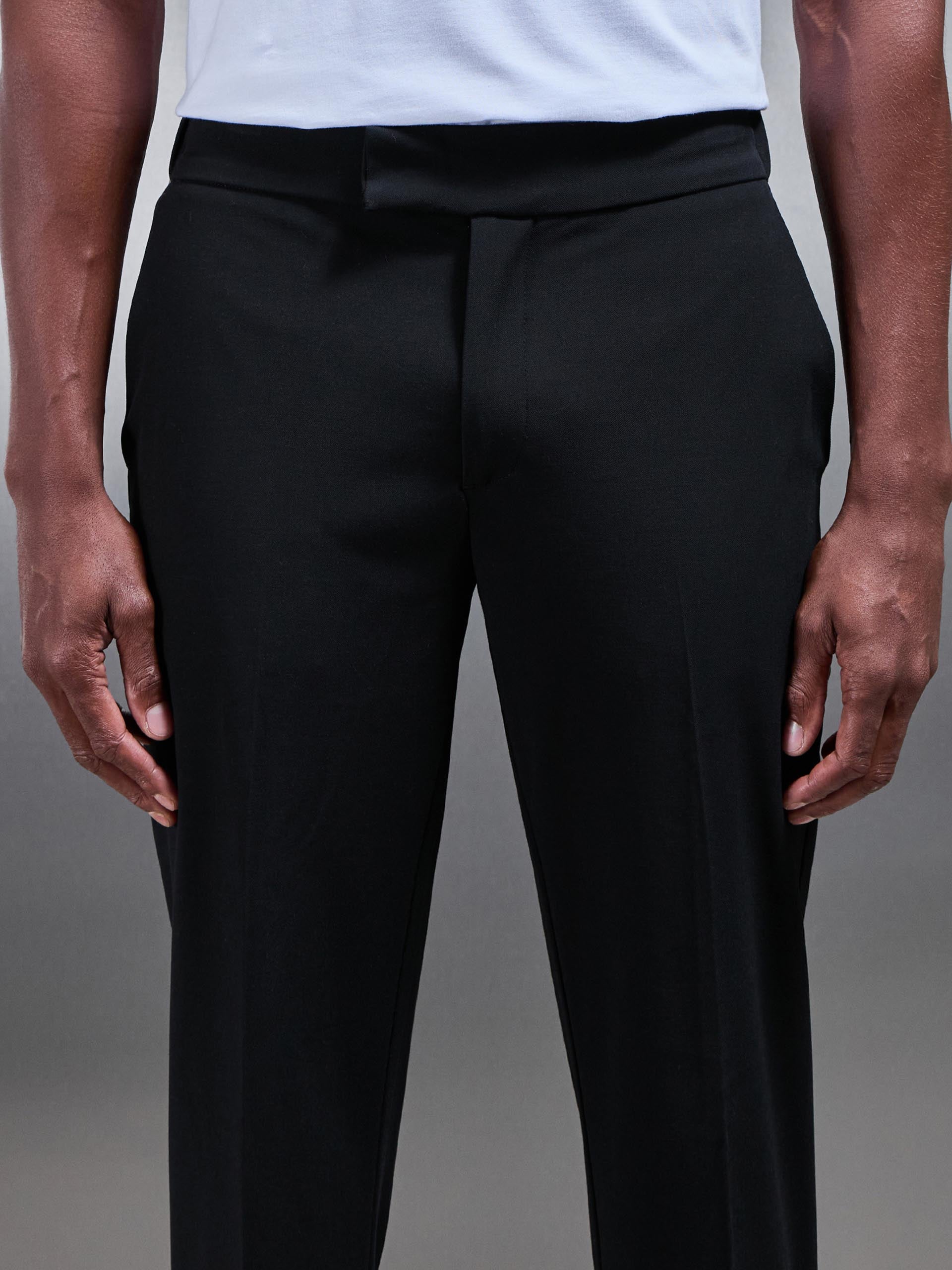 Smart Tailored Drawstring Stretch Trouser in Black