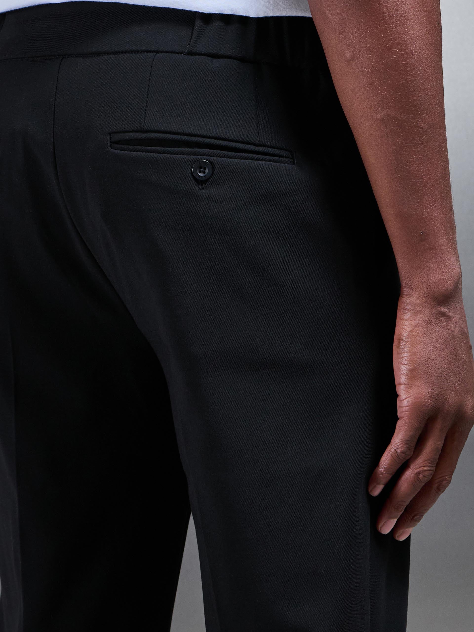Smart Tailored Drawstring Stretch Trouser in Black