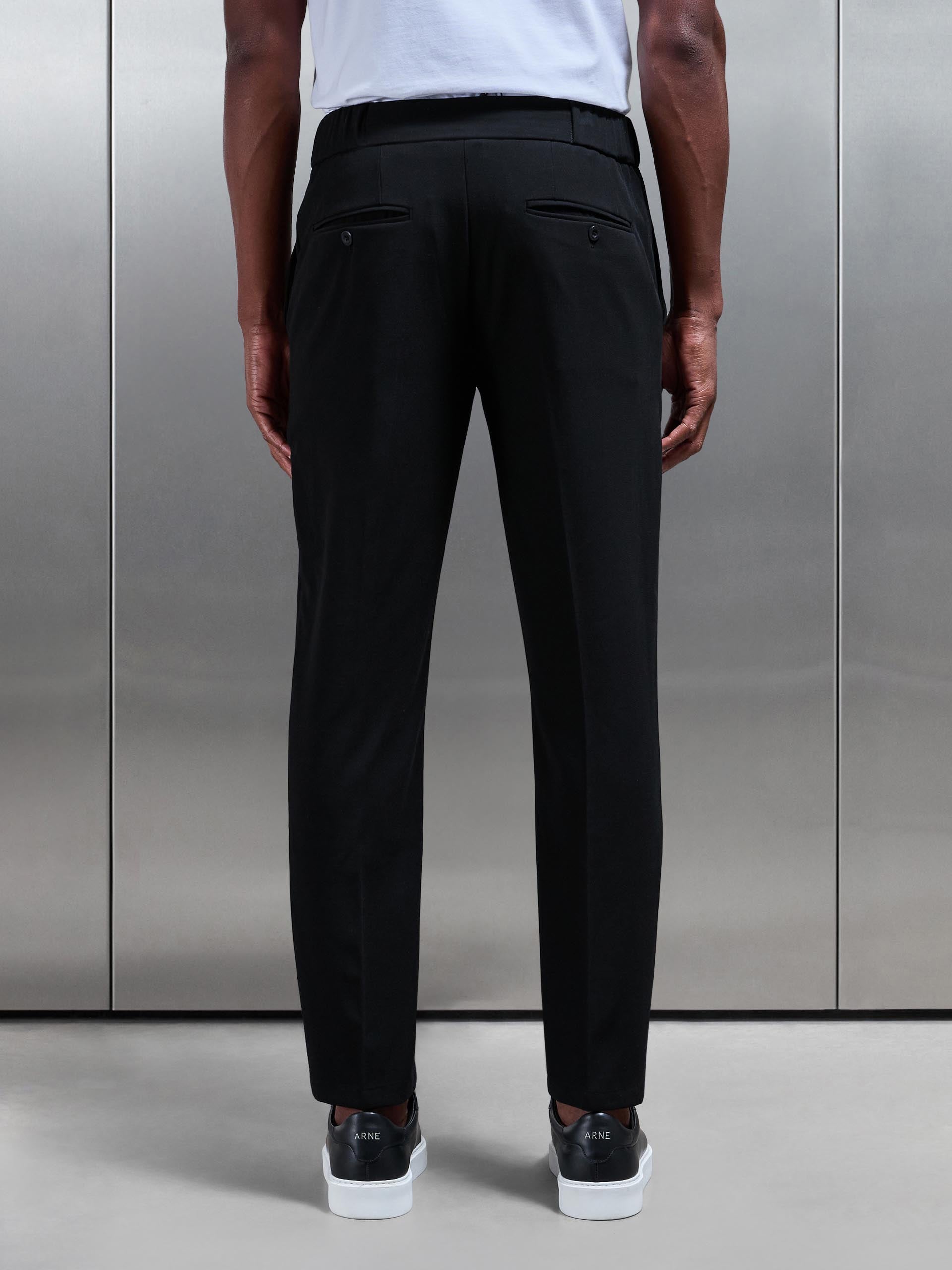 Smart Tailored Drawstring Stretch Trouser in Black