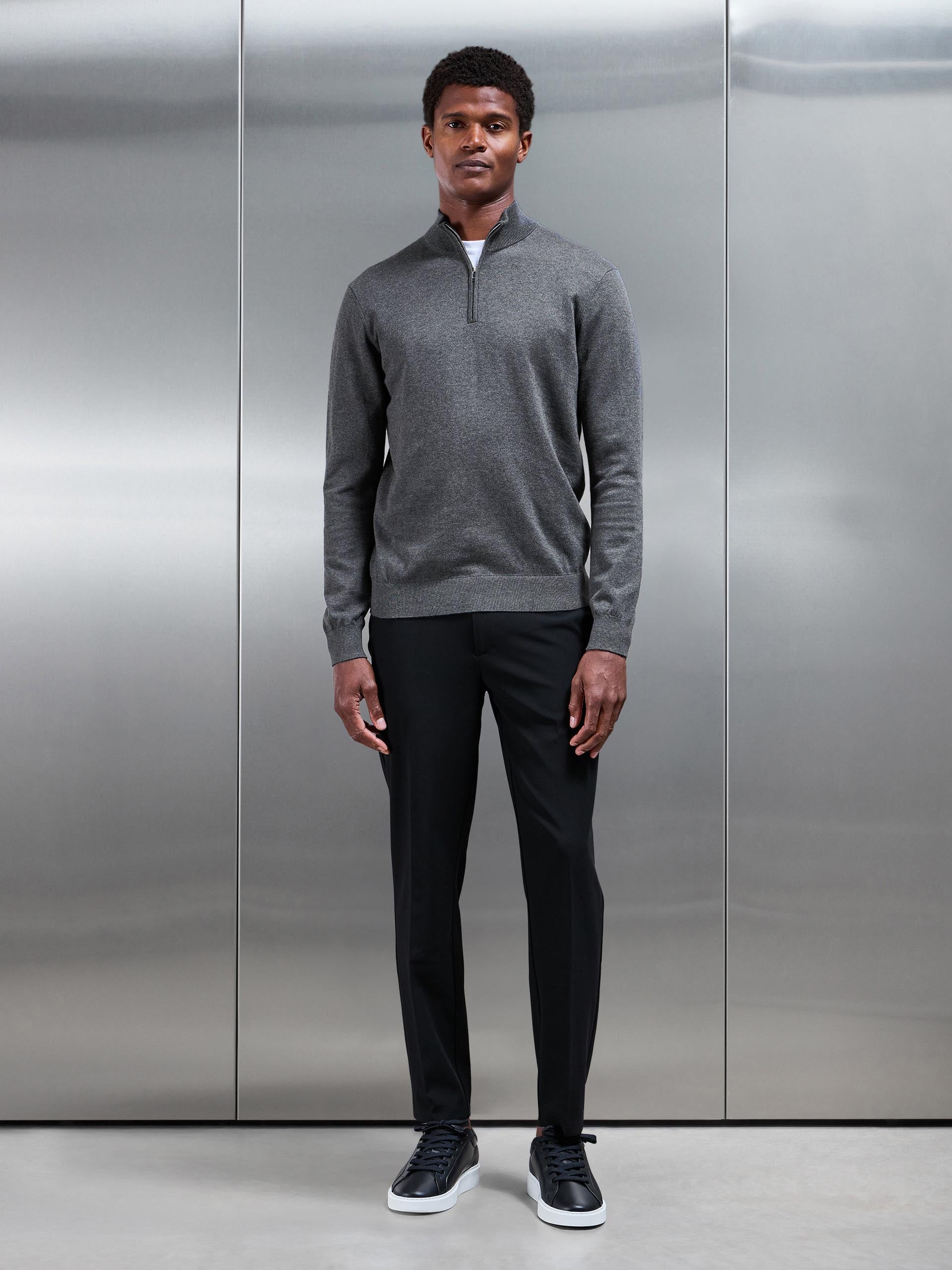 Smart Tailored Drawstring Stretch Trouser in Black