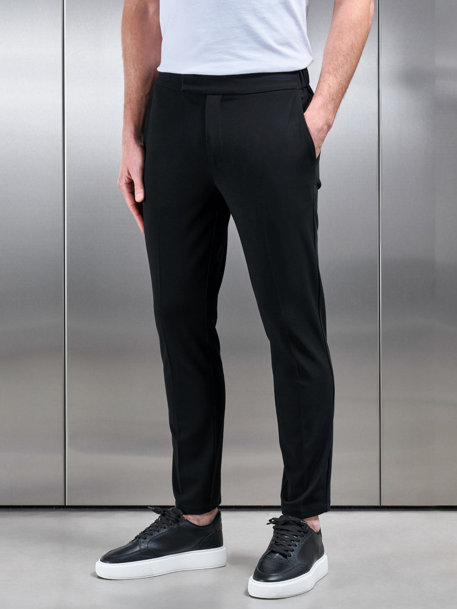 Smart Tailored Drawstring Stretch Trouser in Black