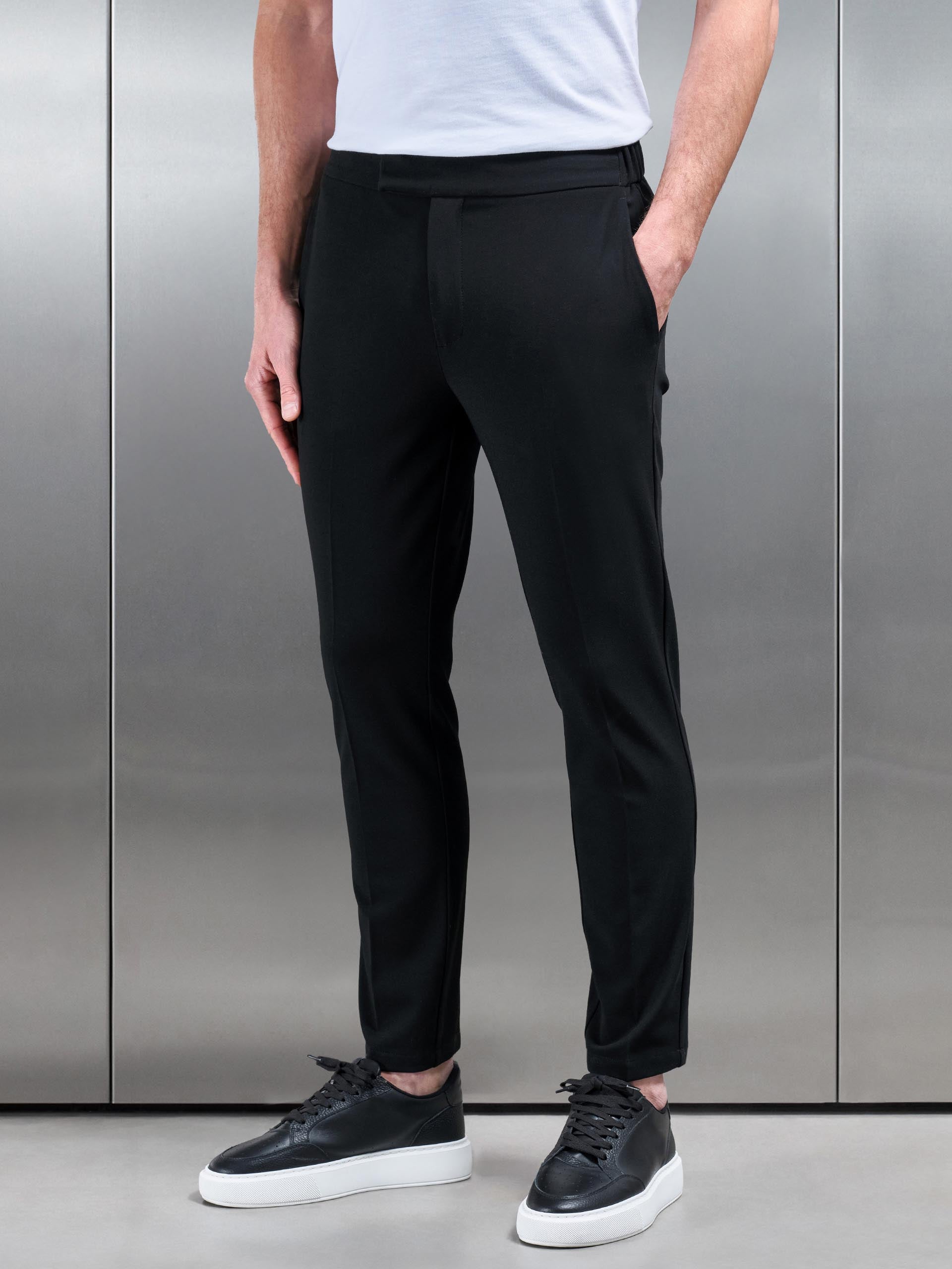 Smart Tailored Drawstring Stretch Trouser in Black