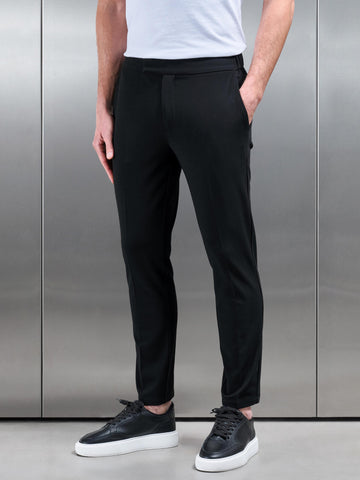 Smart Tailored Drawstring Stretch Trouser in Black