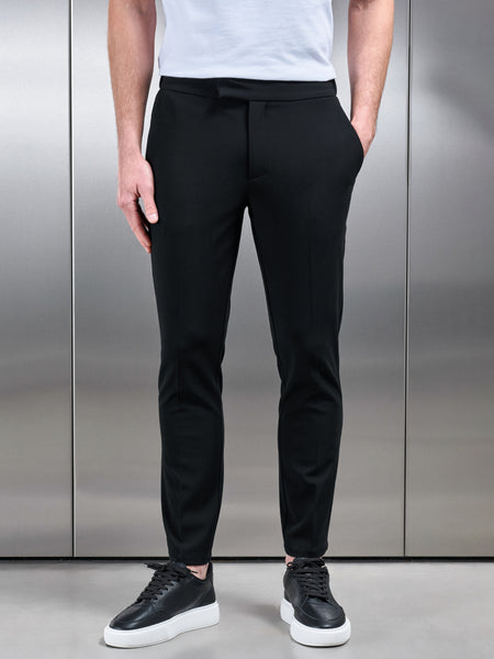 Smart Tailored Drawstring Stretch Trouser in Black