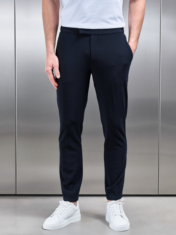 Smart Tailored Drawstring Stretch Trouser in Navy