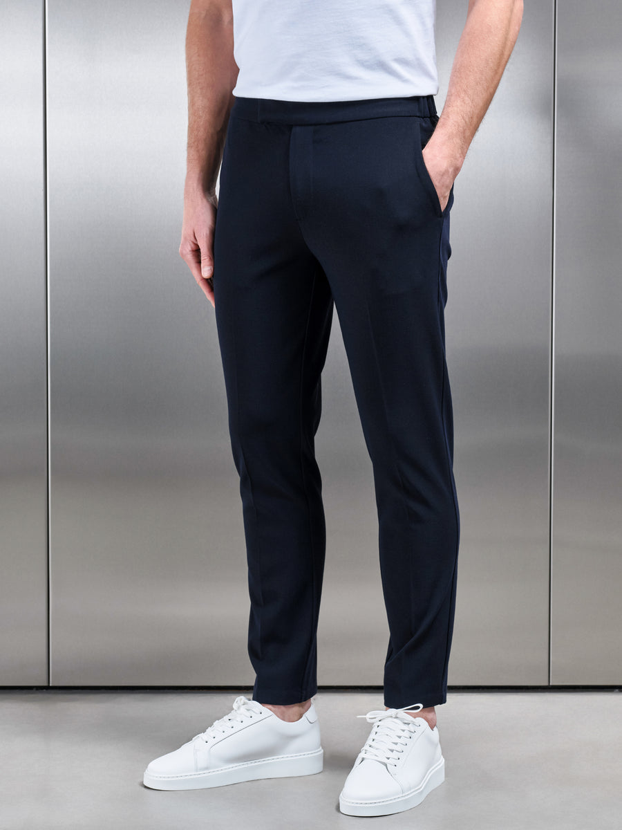 Smart Tailored Drawstring Stretch Trouser in Navy