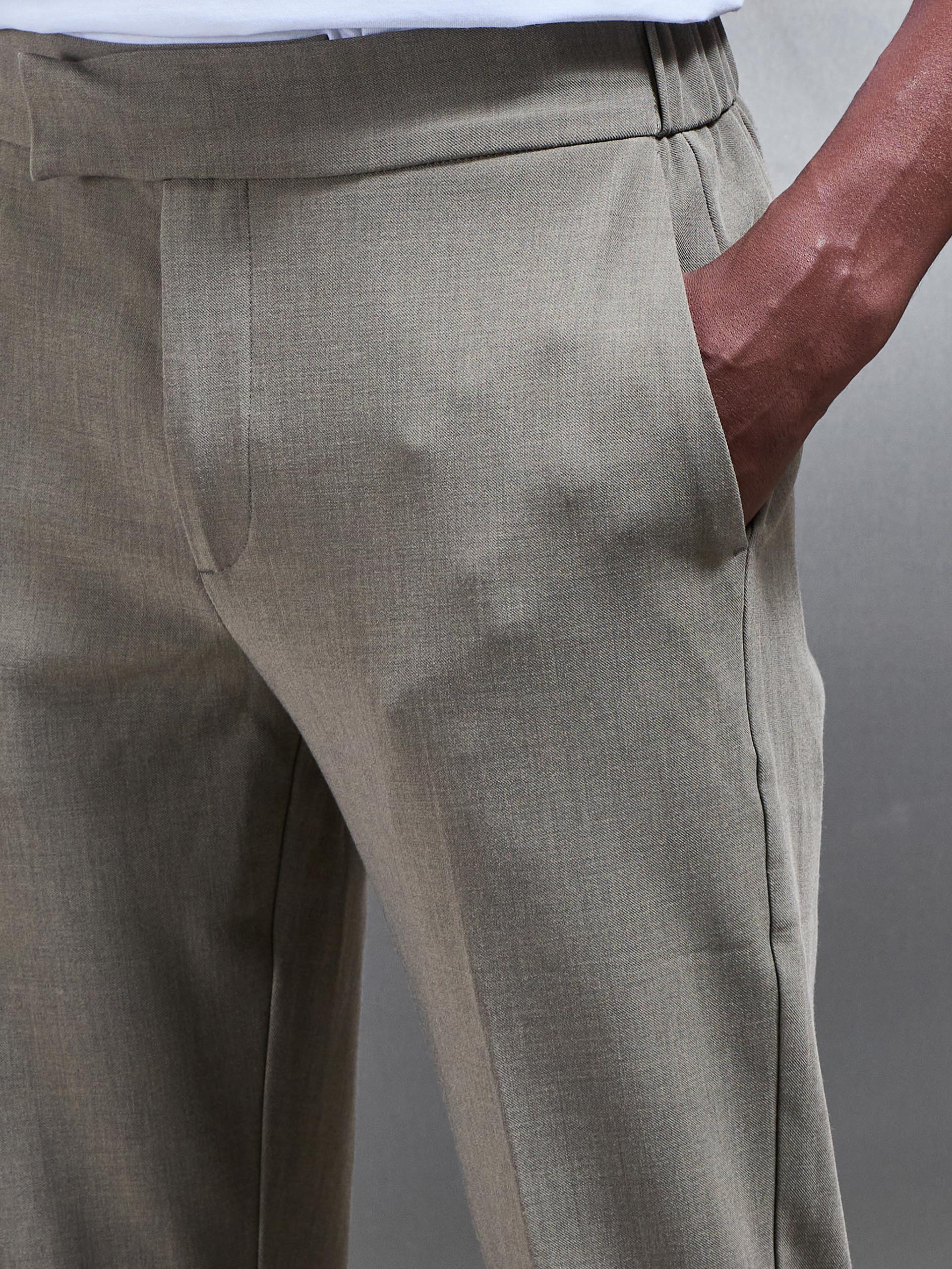 Smart Tailored Drawstring Stretch Trouser in Olive