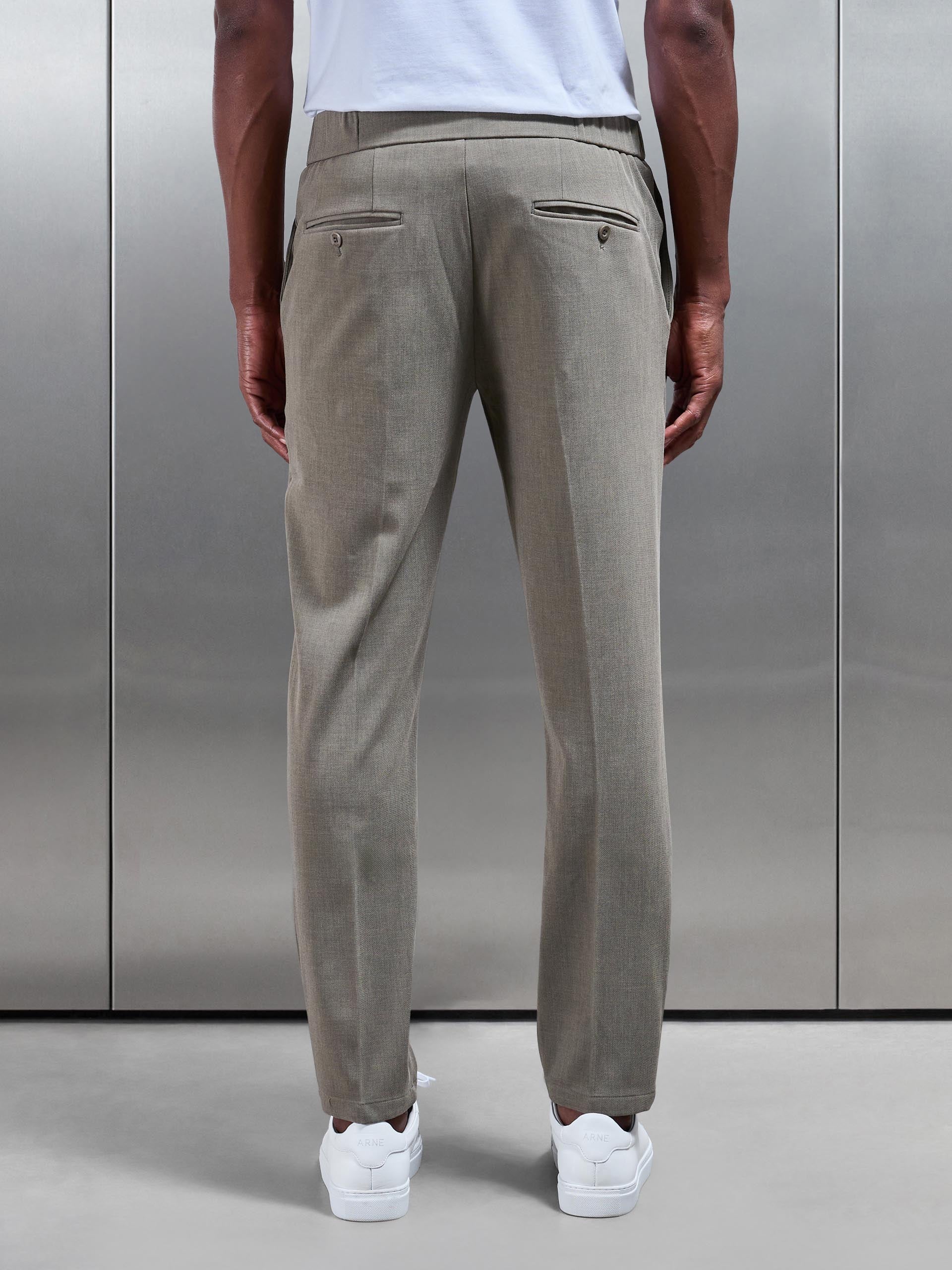 Smart Tailored Drawstring Stretch Trouser in Olive