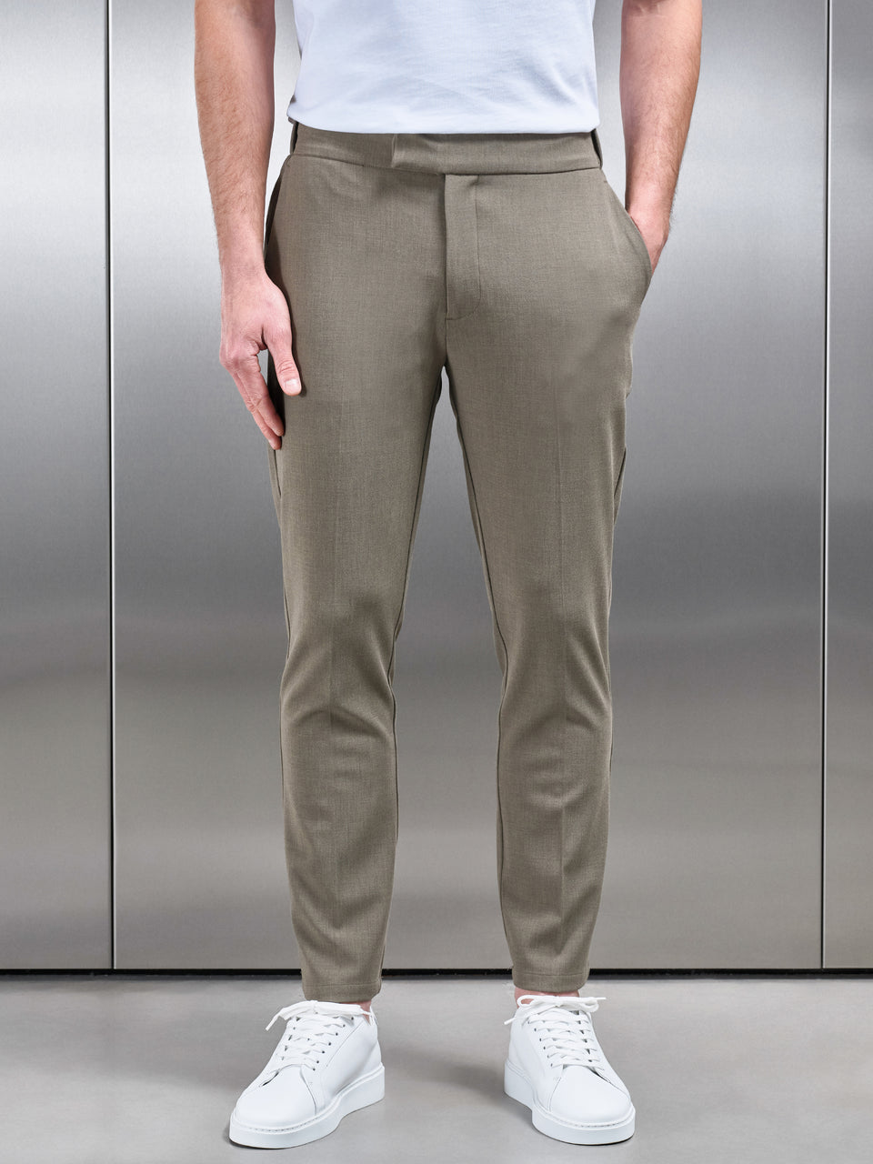 Smart Tailored Drawstring Stretch Trouser in Olive