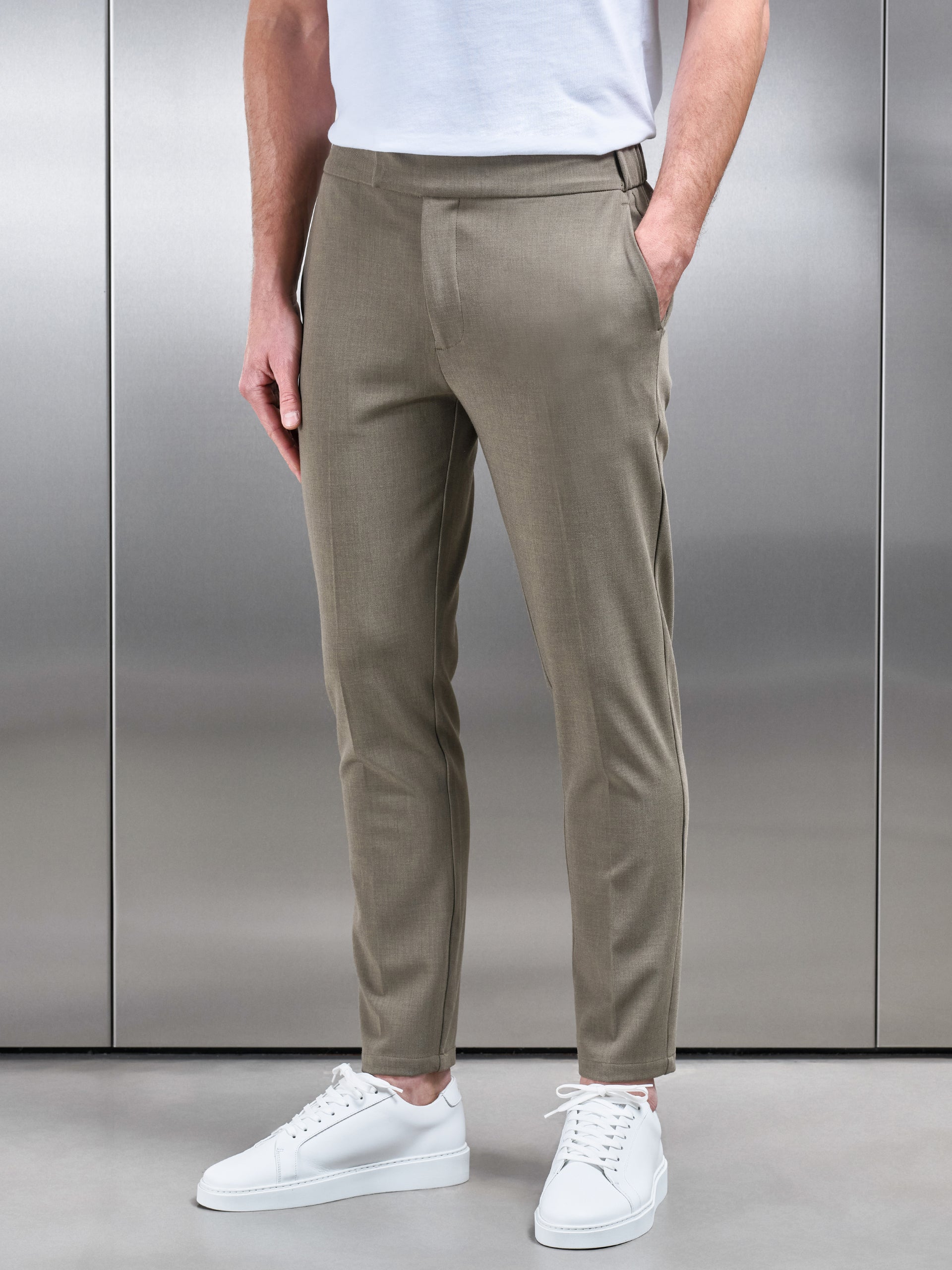 Smart Tailored Drawstring Stretch Trouser in Olive