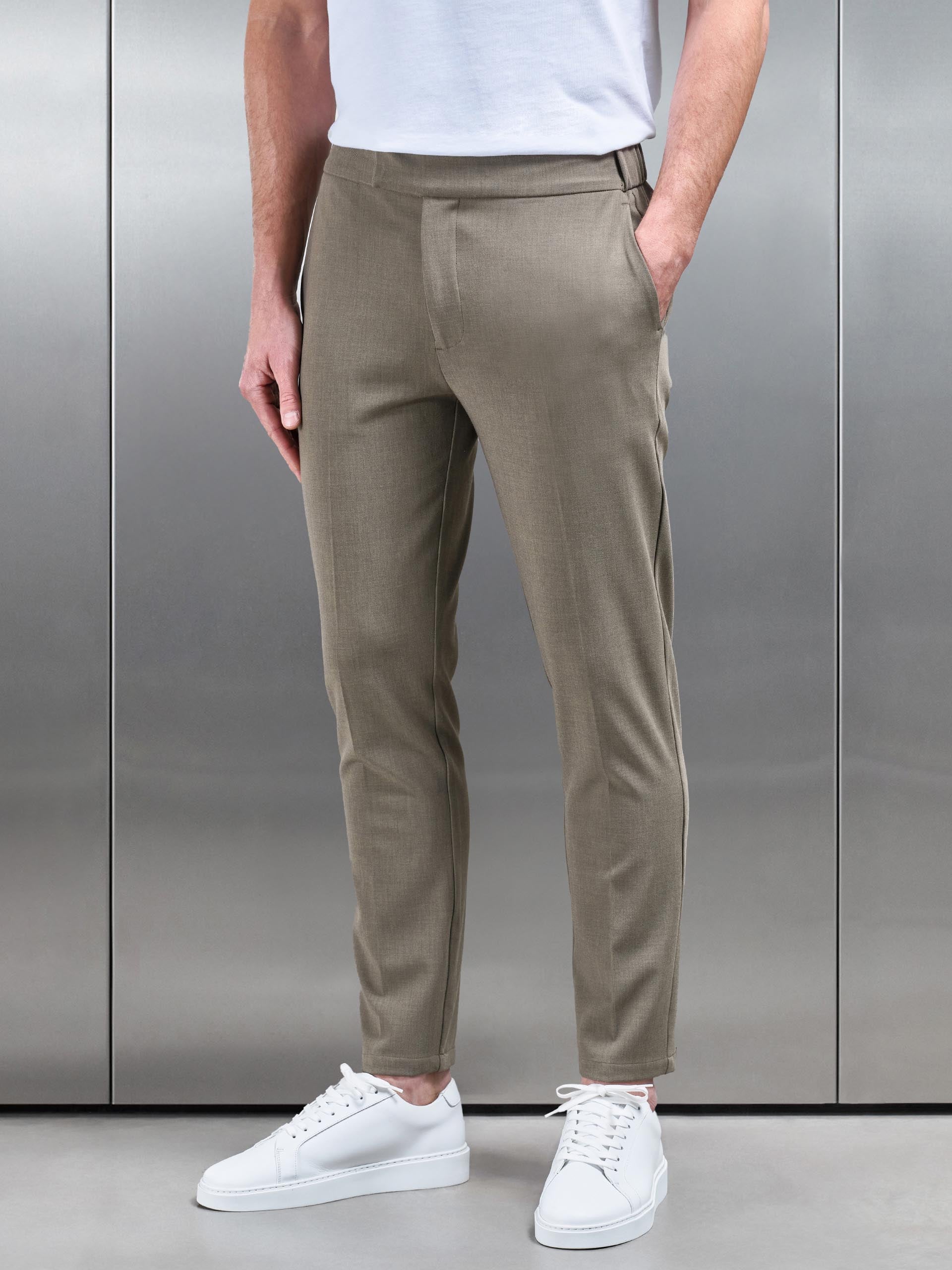 Smart Tailored Drawstring Stretch Trouser in Olive