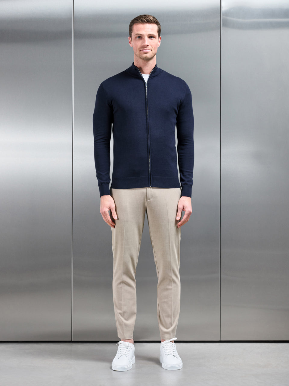 Smart Tailored Drawstring Stretch Trouser in Stone