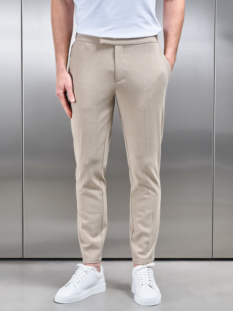 Smart Tailored Drawstring Stretch Trouser in Stone