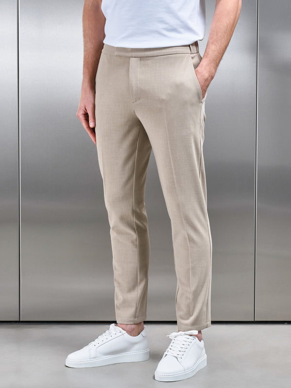 Smart Tailored Drawstring Stretch Trouser in Stone