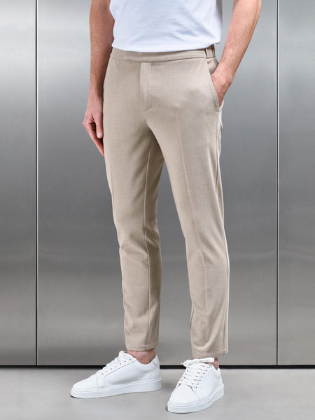 Smart Tailored Drawstring Stretch Trouser in Stone