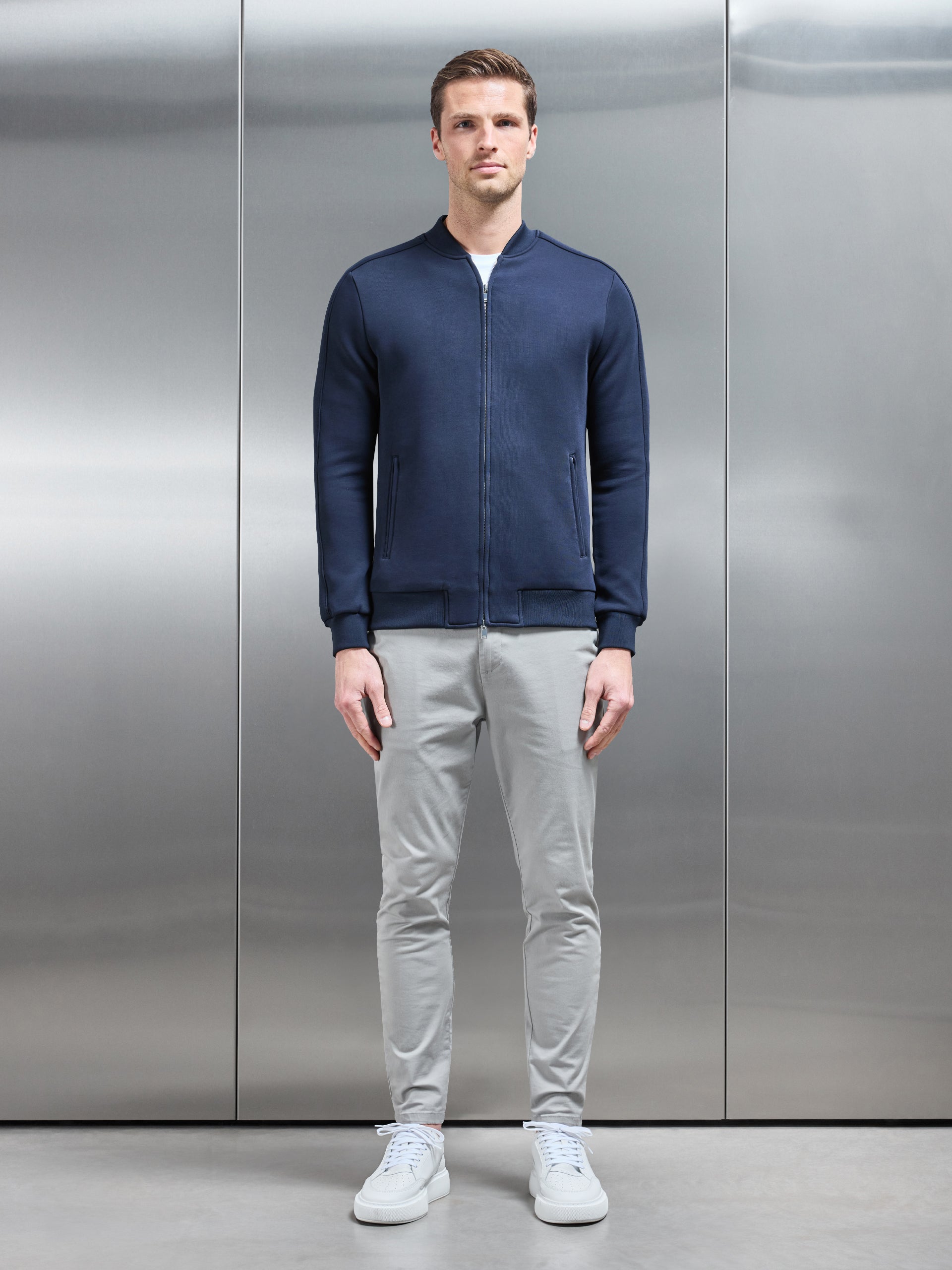 Smart Jersey Bomber Jacket in Navy