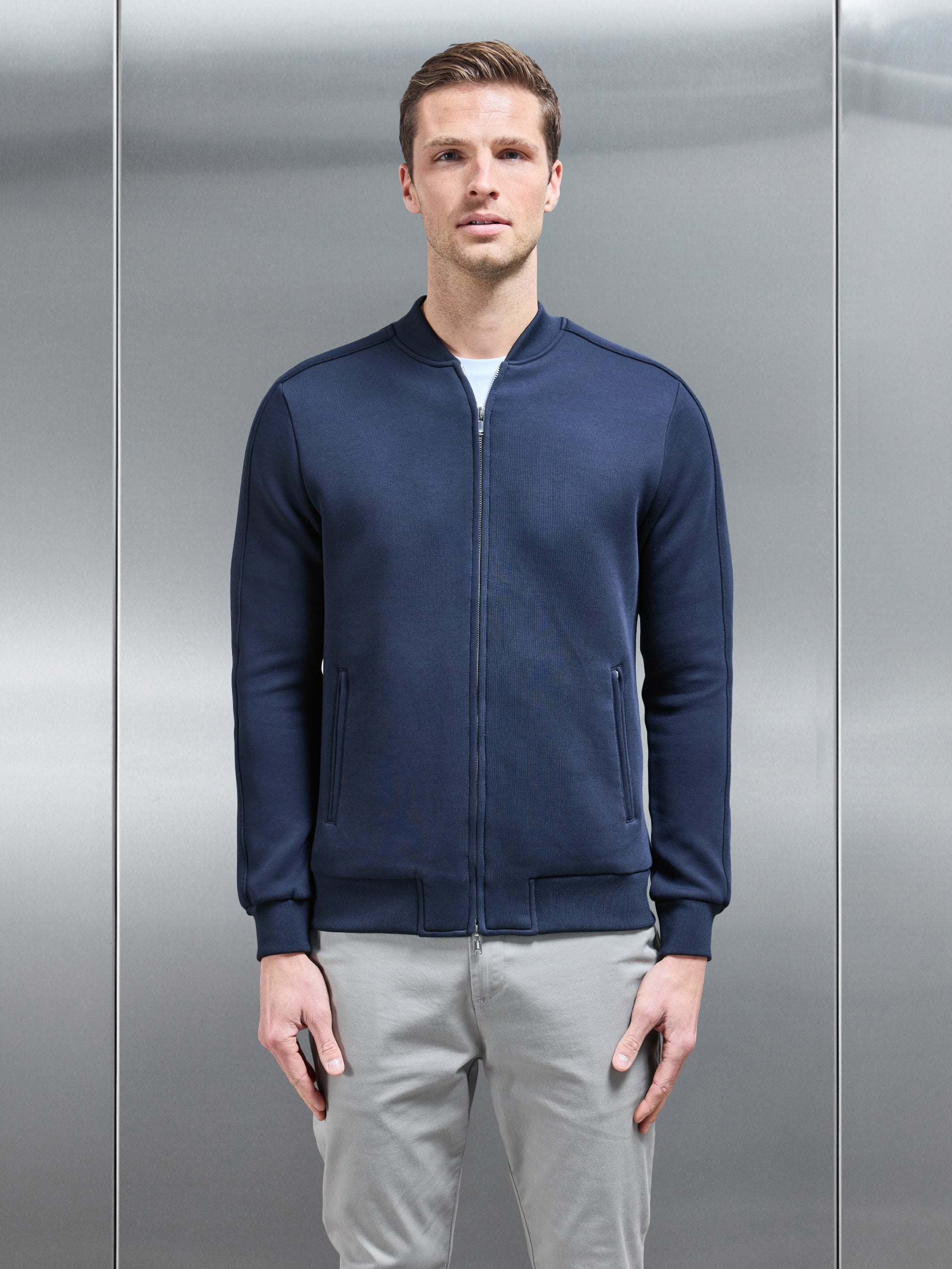Smart Jersey Bomber Jacket in Navy