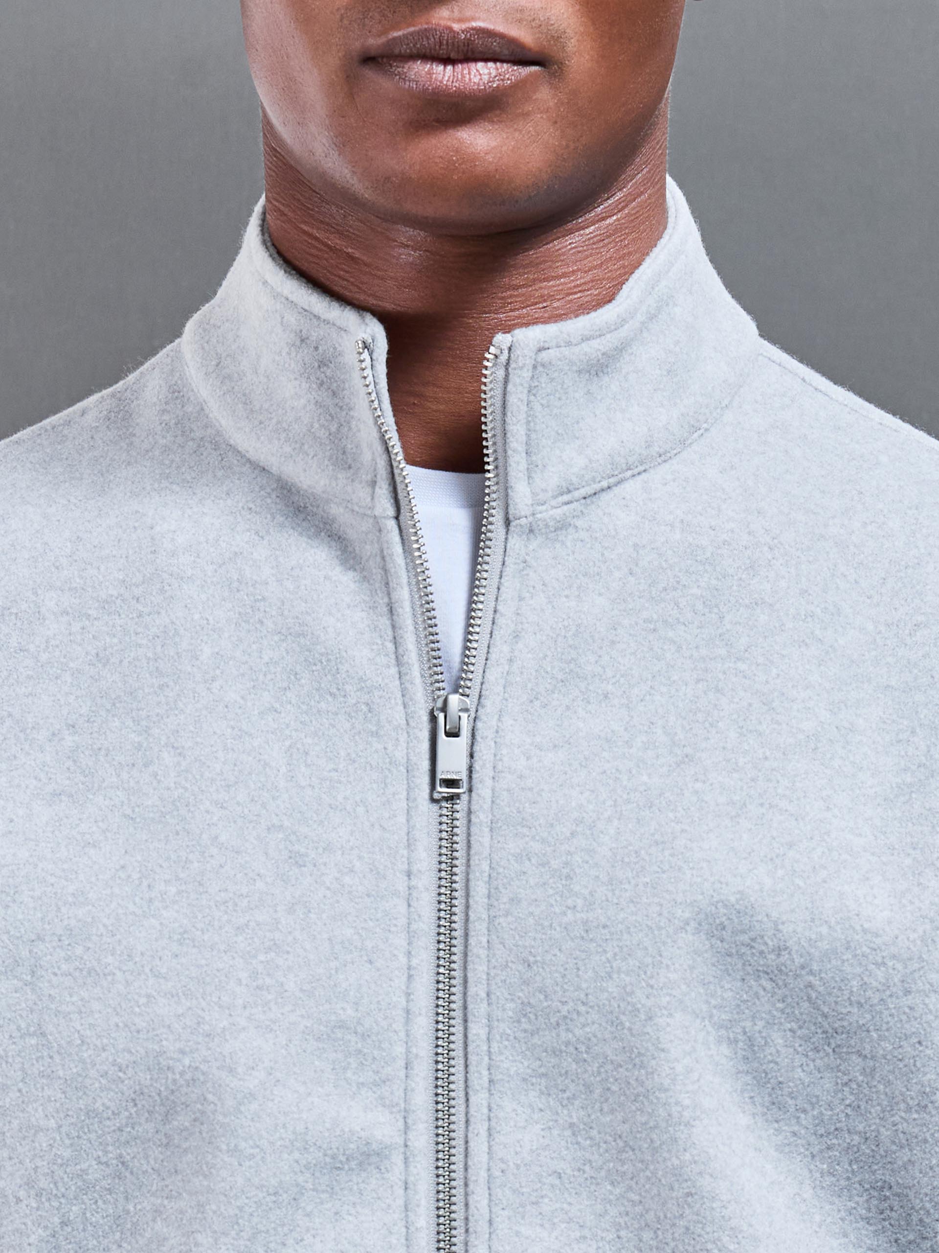 Soft Touch Knitted Funnel Neck Jacket in Marl Grey