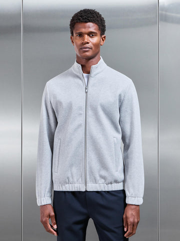 Soft Touch Knitted Funnel Neck Jacket in Marl Grey